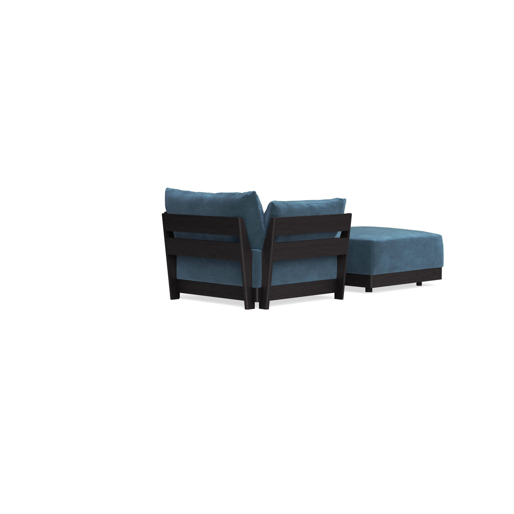 Modular Bondi Black Armchair + Ottoman in Oxford Blue | Memory Foam Blend