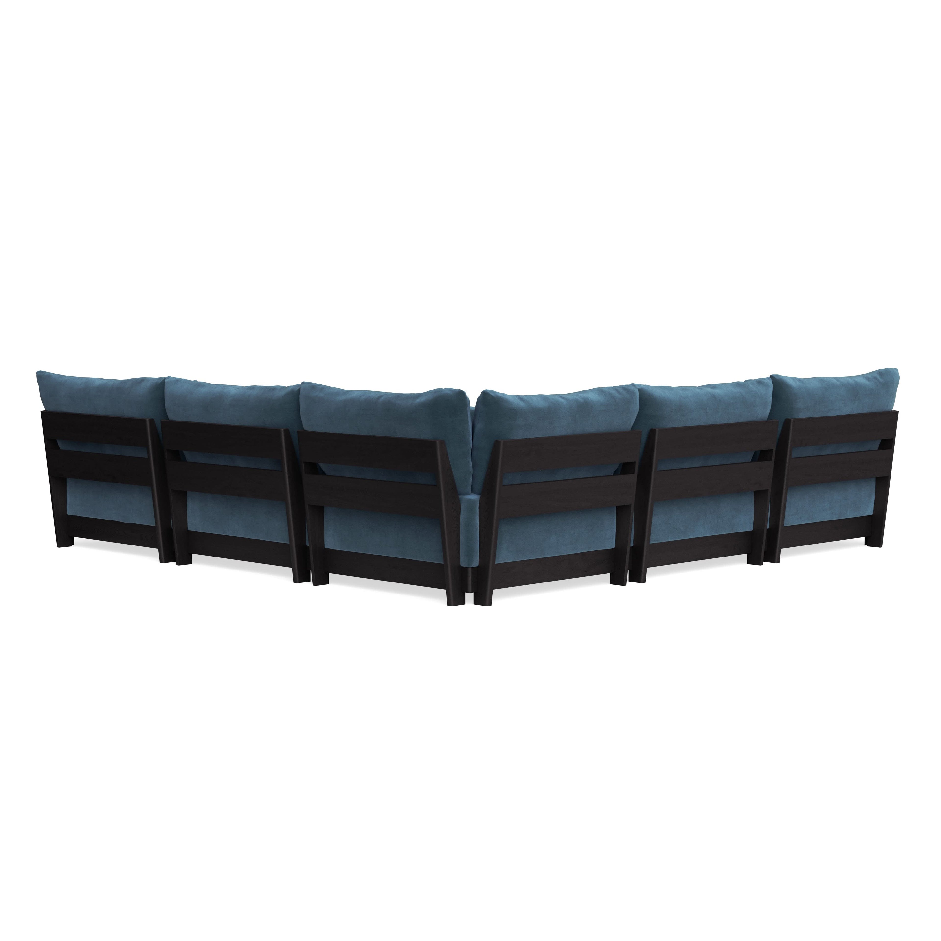 Modular Bondi Black 5-Seater Corner Sectional + Ottoman in Oxford Blue | Memory Foam Blend