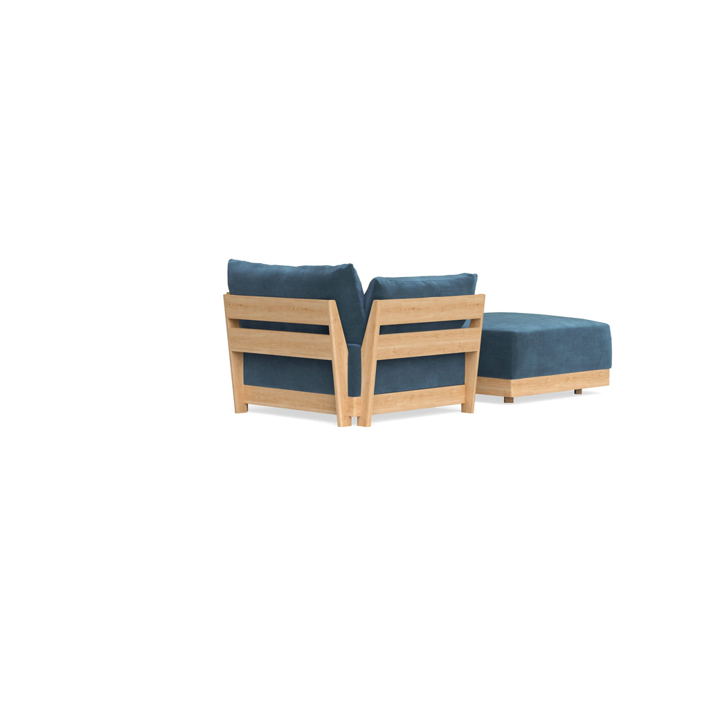 Modular Bondi Latte Armchair + Ottoman in Oxford Blue | Memory Foam Blend