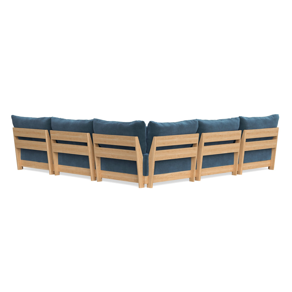 Modular Bondi Latte 5-Seater Corner Sectional + Ottoman in Oxford Blue | Memory Foam Blend