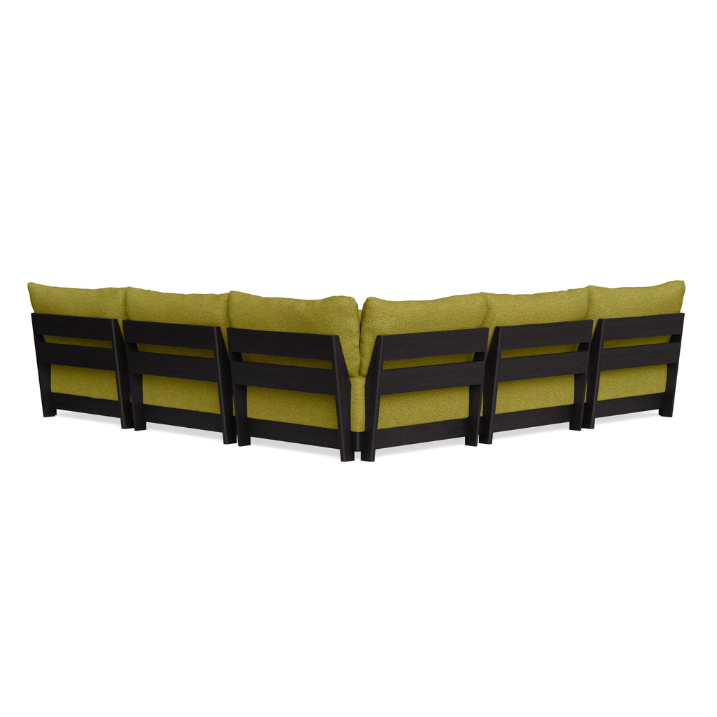 Modular Bondi Black 5-Seater Corner Sectional + Ottoman in Avocado | Classic Blend