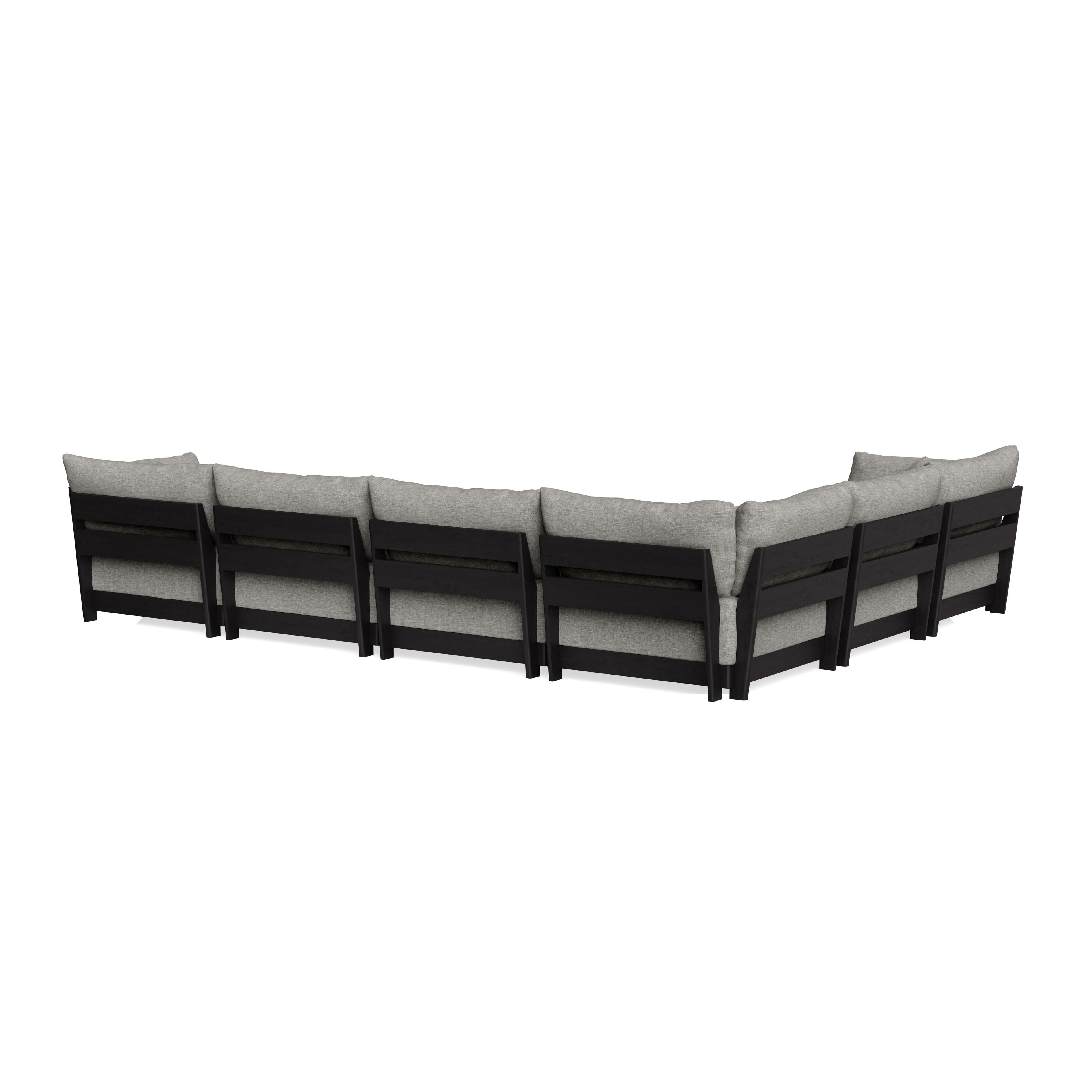 Modular Bondi Black 6-Seater Corner Sectional + Ottoman in Fog | Memory Foam Blend