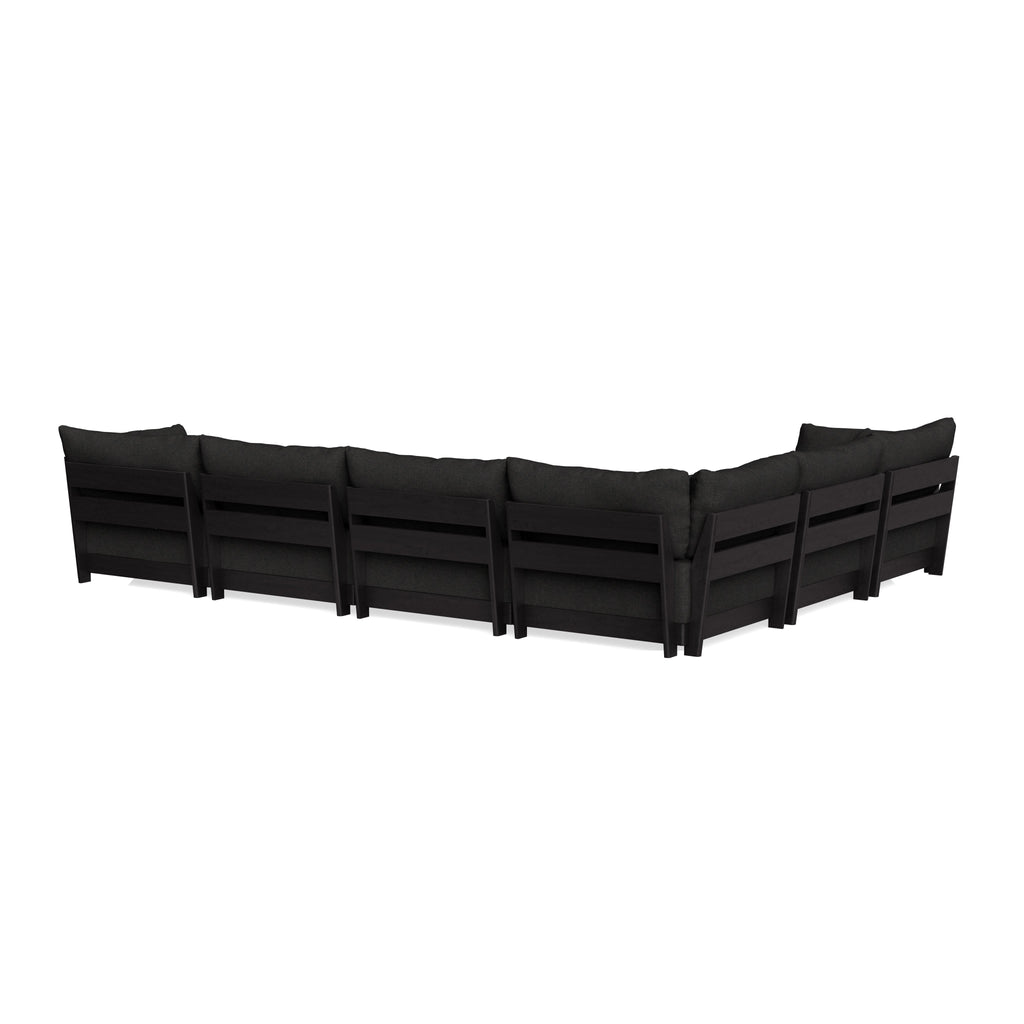 Modular Bondi Black 6-Seater Corner Sectional + Bench Ottoman in Peppercorn | Classic Blend