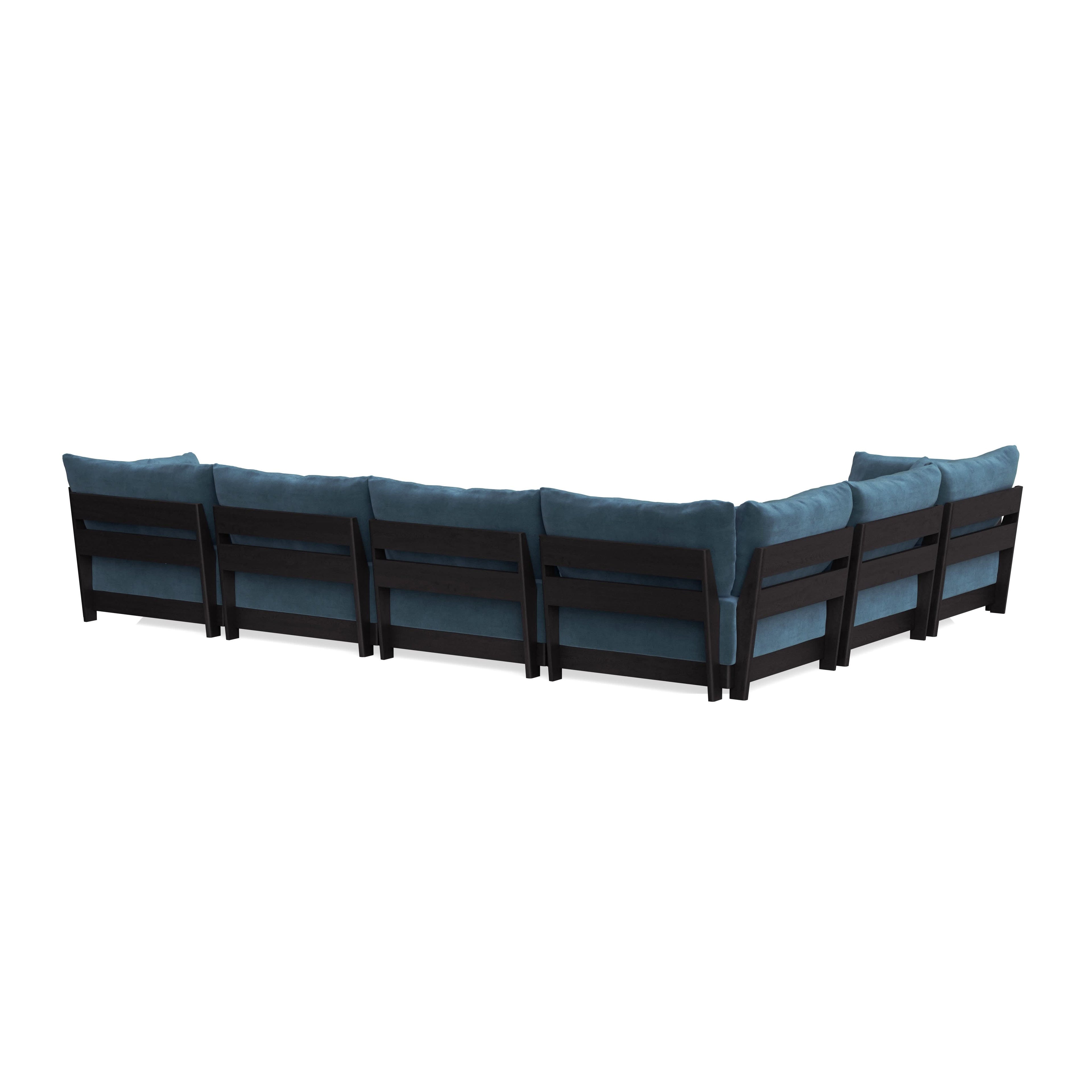Modular Bondi Black 6-Seater Corner Sectional + Bench Ottoman in Oxford Blue | Memory Foam Blend