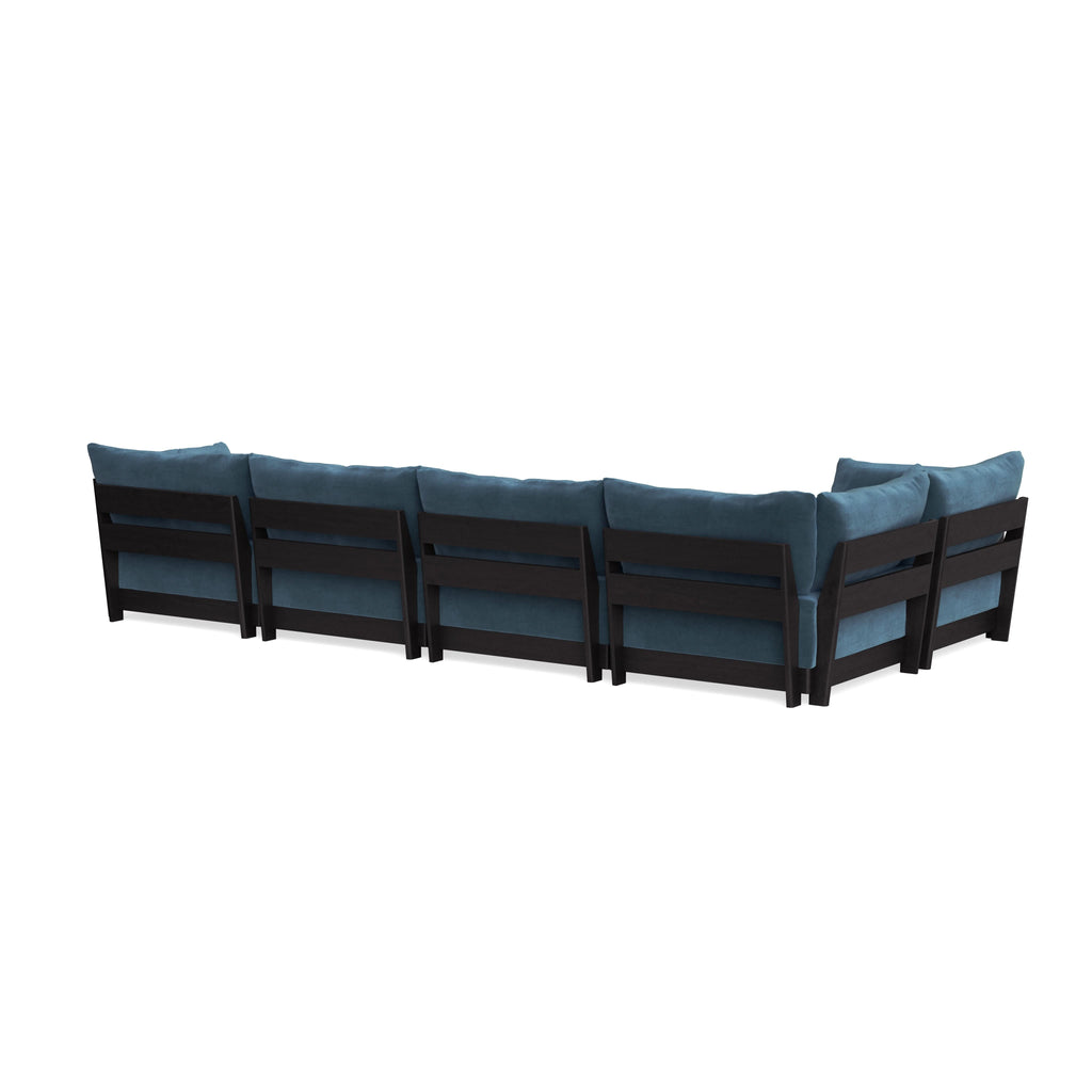 Modular Bondi Black 5-Seater L-Sectional in Oxford Blue | Memory Foam Blend