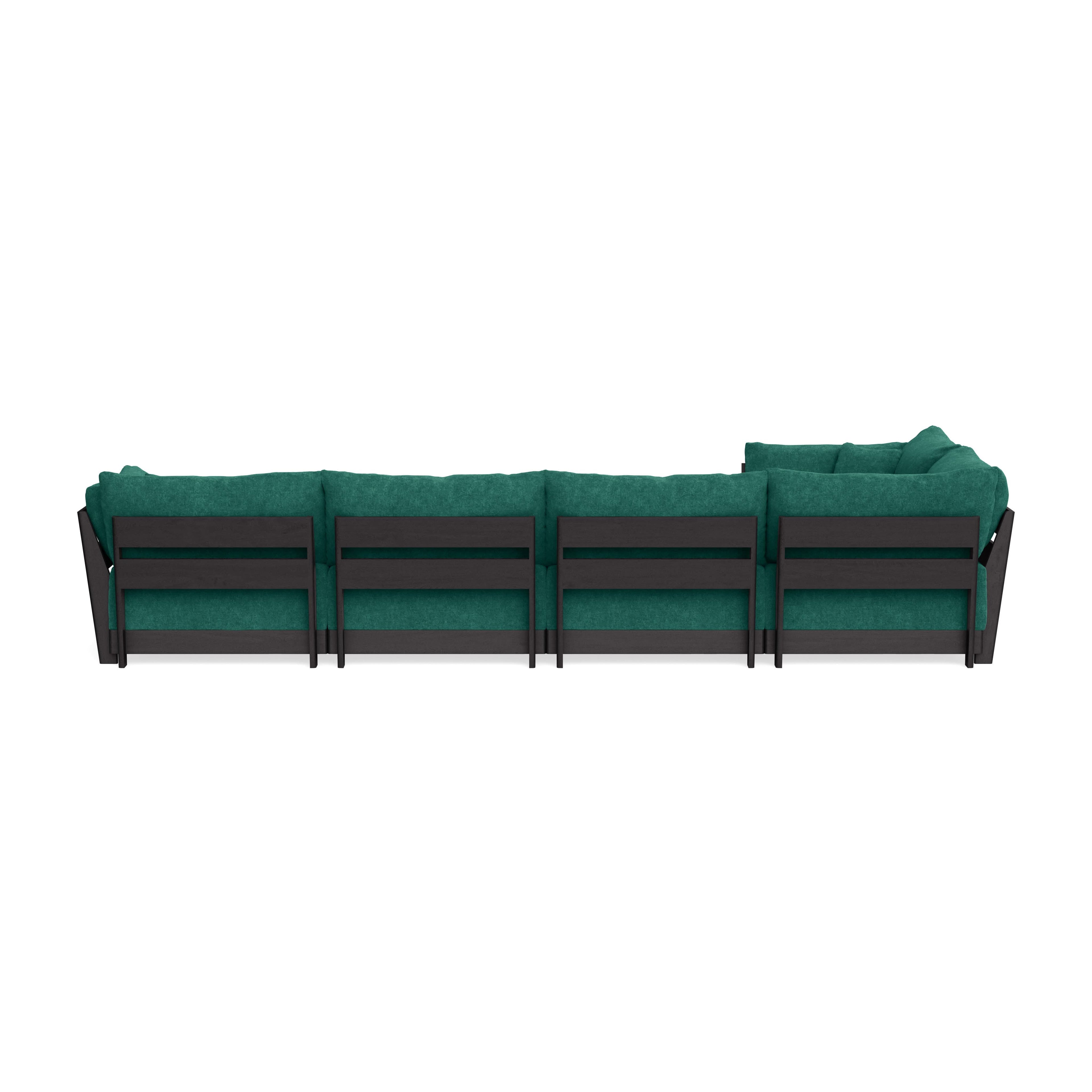Modular Bondi Black 5-Seater L-Sectional in Jade Green | Memory Foam Blend