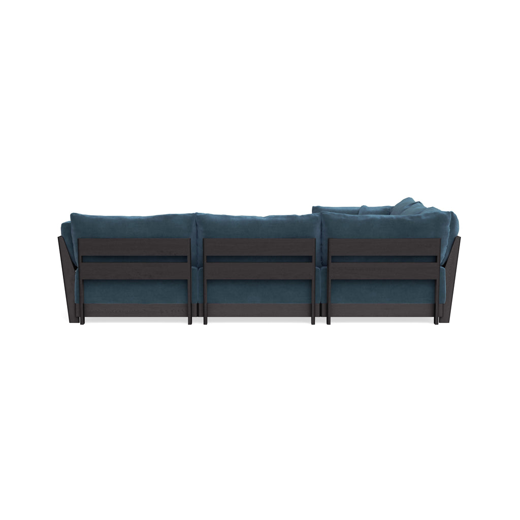 Modular Bondi Black 5-Seater Corner Sectional + Ottoman in Oxford Blue | Memory Foam Blend