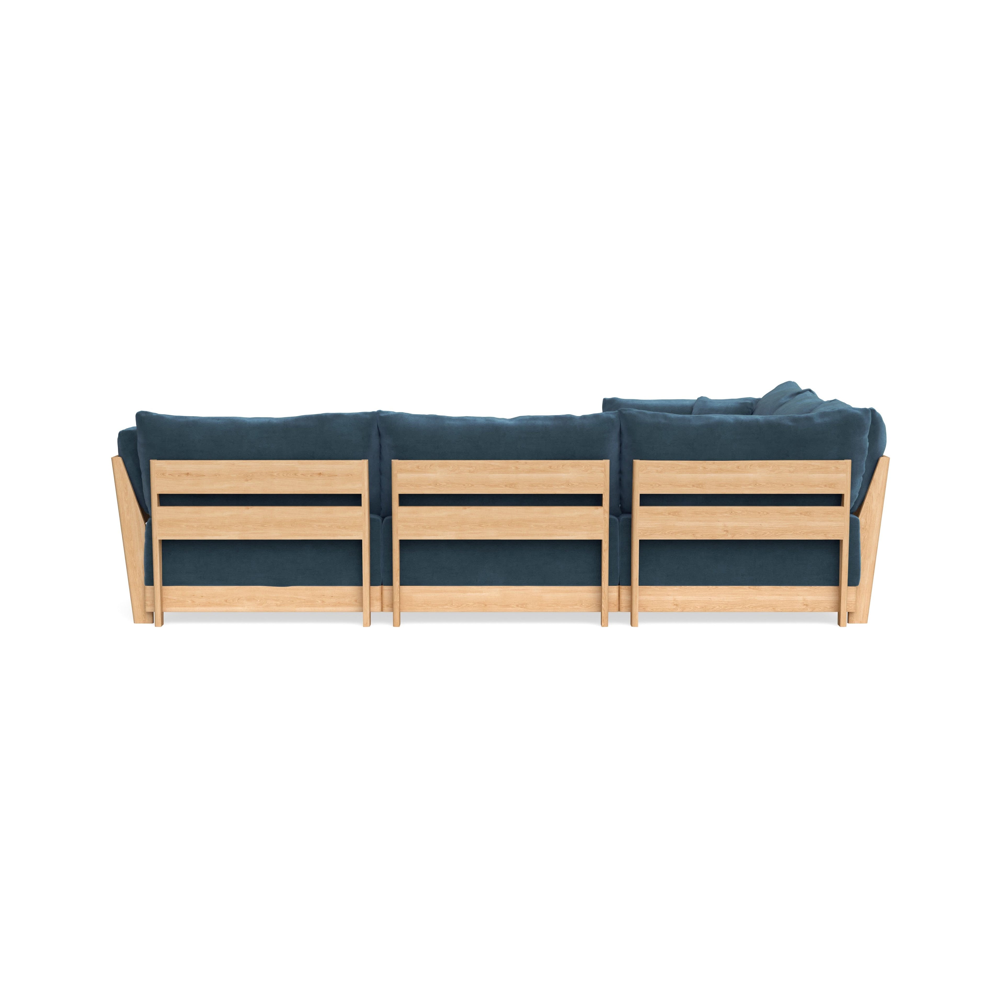 Modular Bondi Latte 5-Seater Corner Sectional + Ottoman in Oxford Blue | Classic Blend