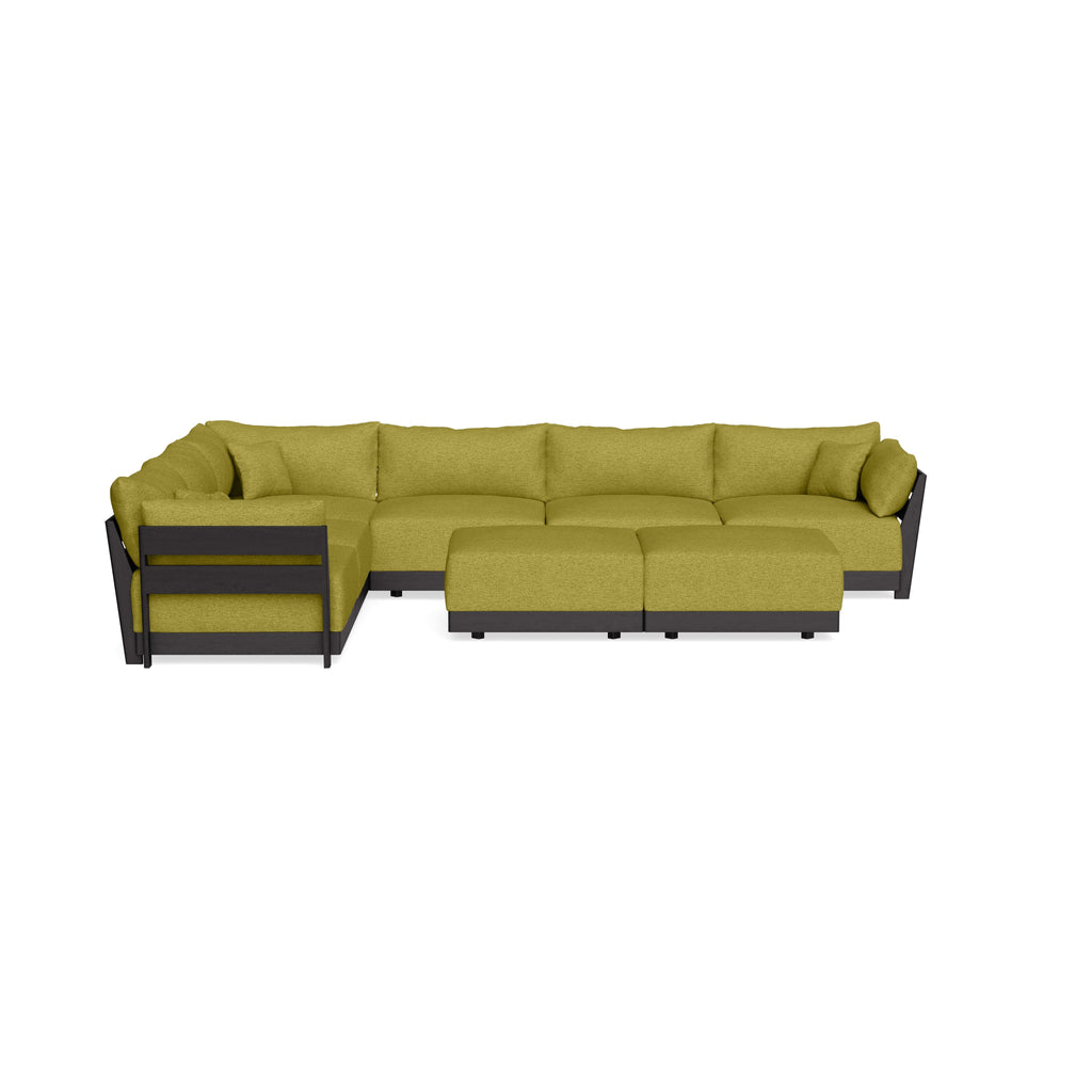 Modular Bondi Black 6-Seater Corner Sectional + Bench Ottoman in Avocado | Memory Foam Blend
