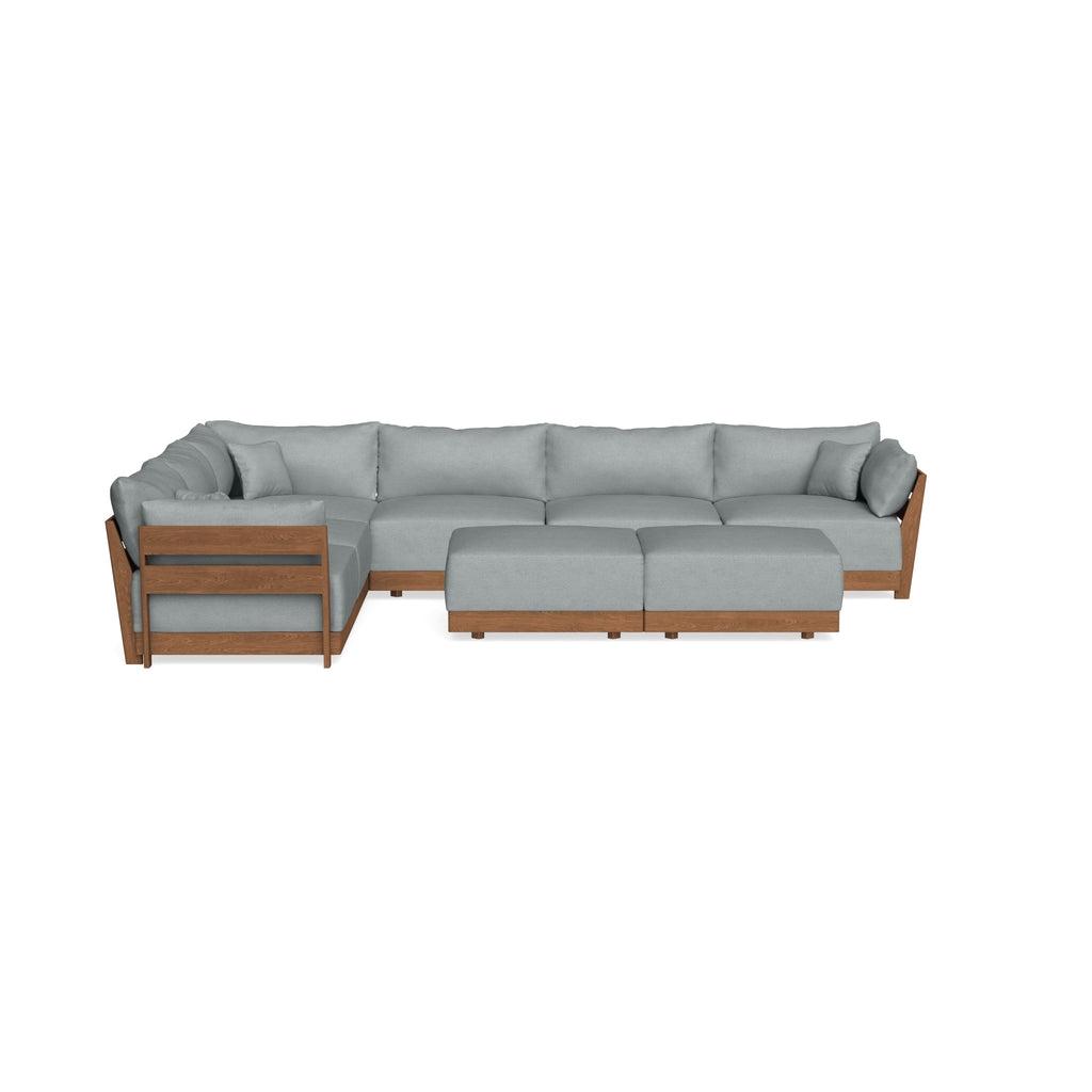 Modular Bondi Espresso 6-Seater Corner Sectional + Bench Ottoman in Light Steel | Memory Foam Blend
