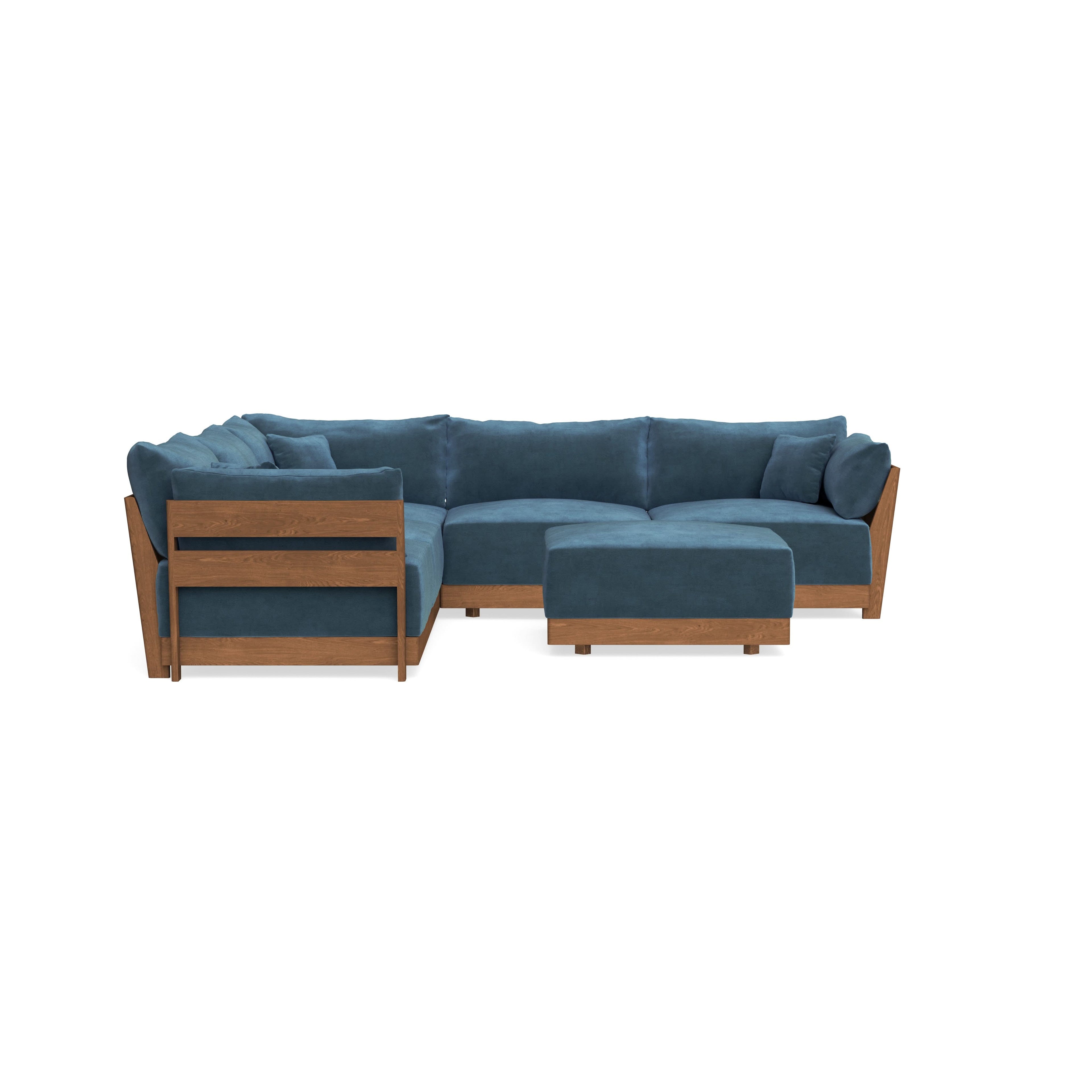 Modular Bondi Espresso 5-Seater Corner Sectional + Ottoman in Oxford Blue | Classic Blend