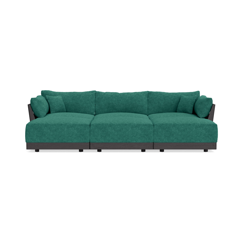 Modular Bondi Black 3-Seater Daybed Sofa Sectional in Jade Green | Memory Foam Blend