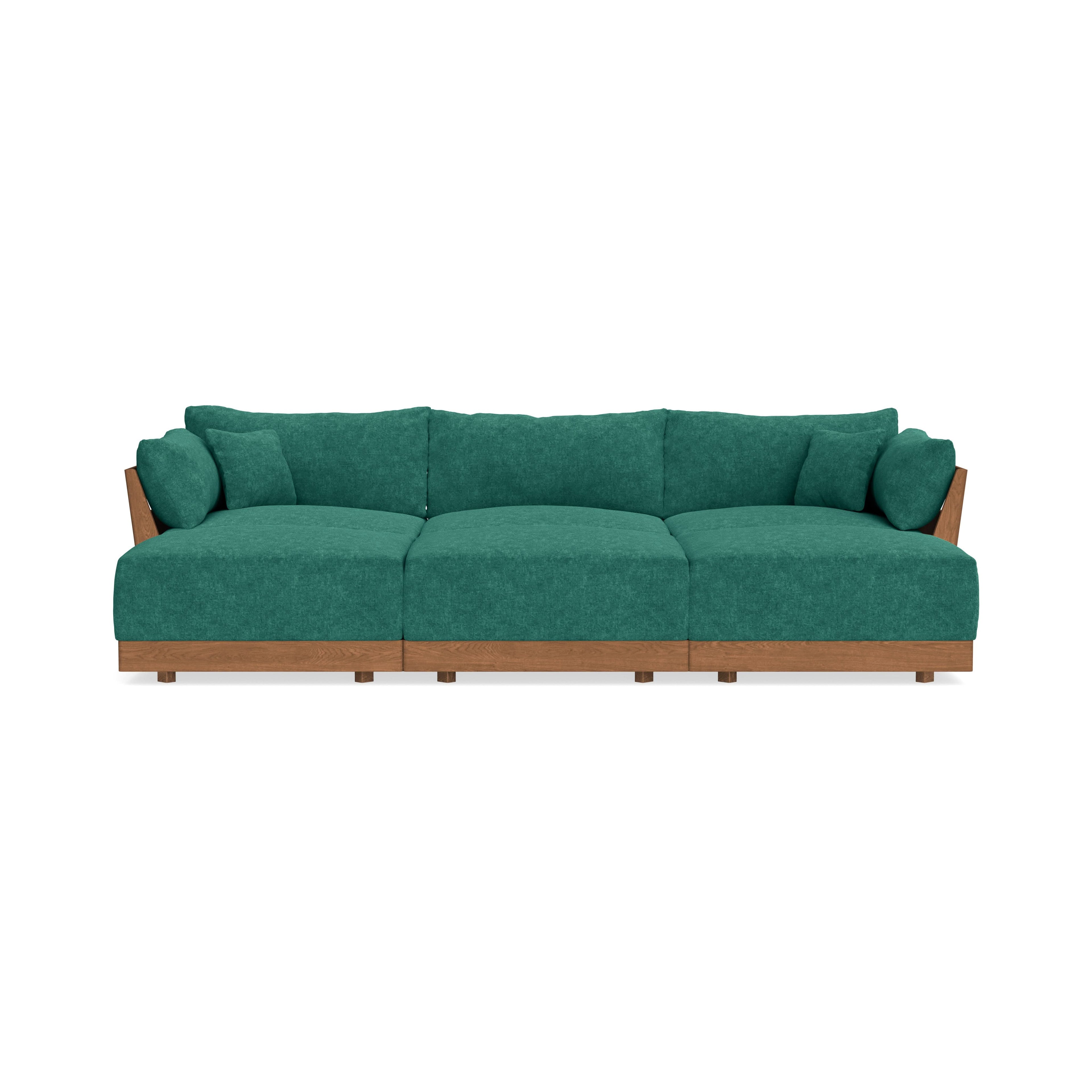 Modular Bondi Espresso 3-Seater Daybed Sofa Sectional in Jade Green | Memory Foam Blend