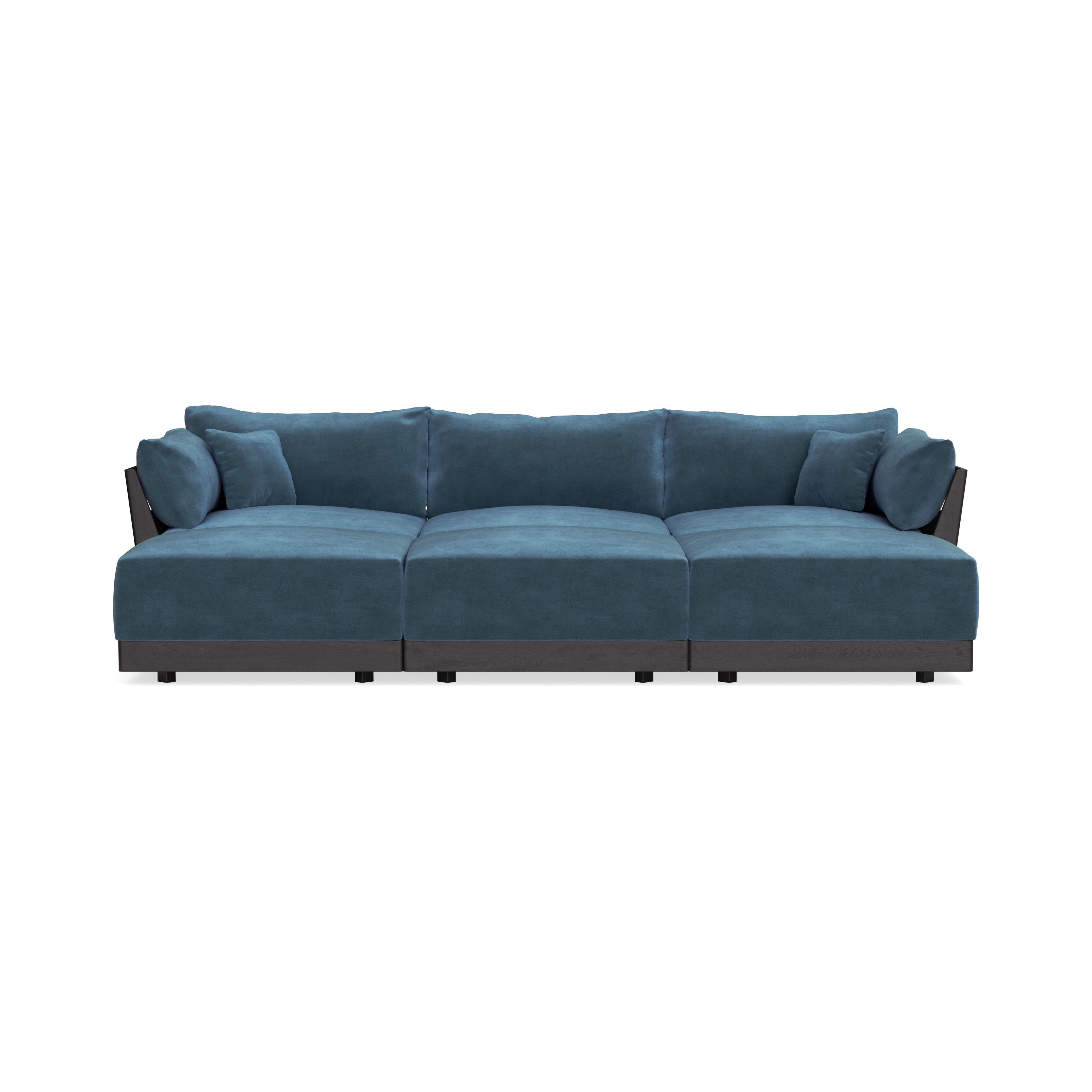 Modular Bondi Black 3-Seater Daybed Sofa Sectional in Oxford Blue | Classic Blend
