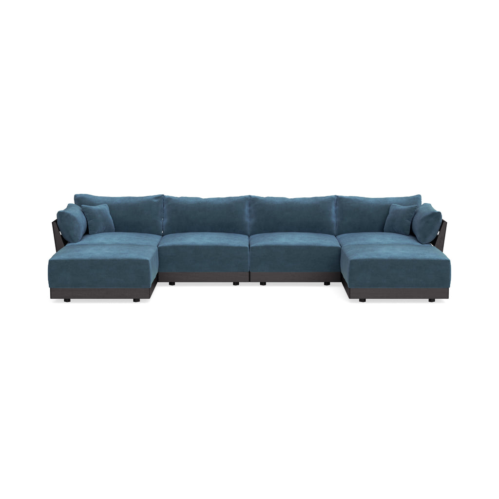 Modular Bondi Black 4-Seater U-Sectional in Oxford Blue | Classic Blend