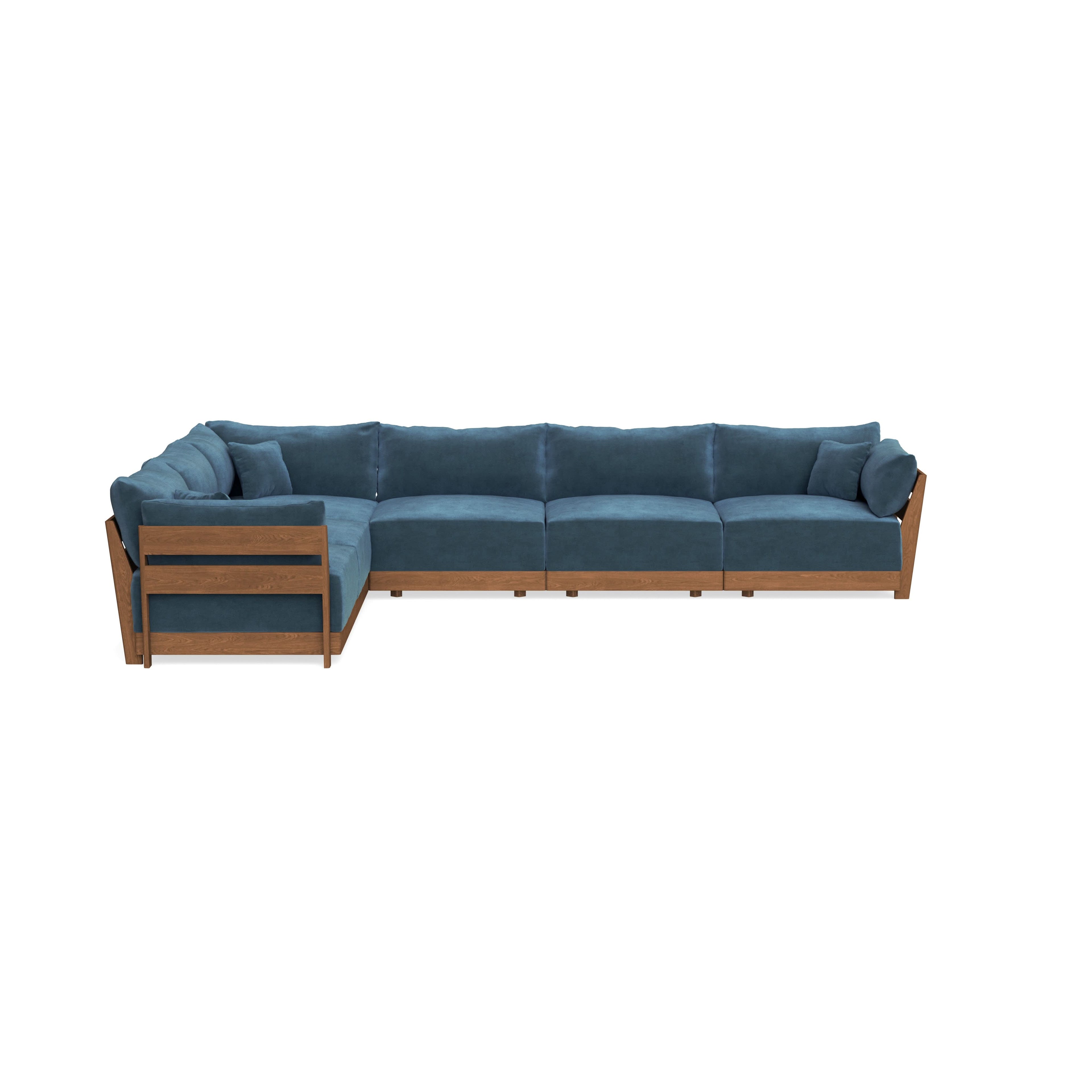 Modular Bondi Espresso 6-Seater Corner Sectional in Oxford Blue | Memory Foam Blend