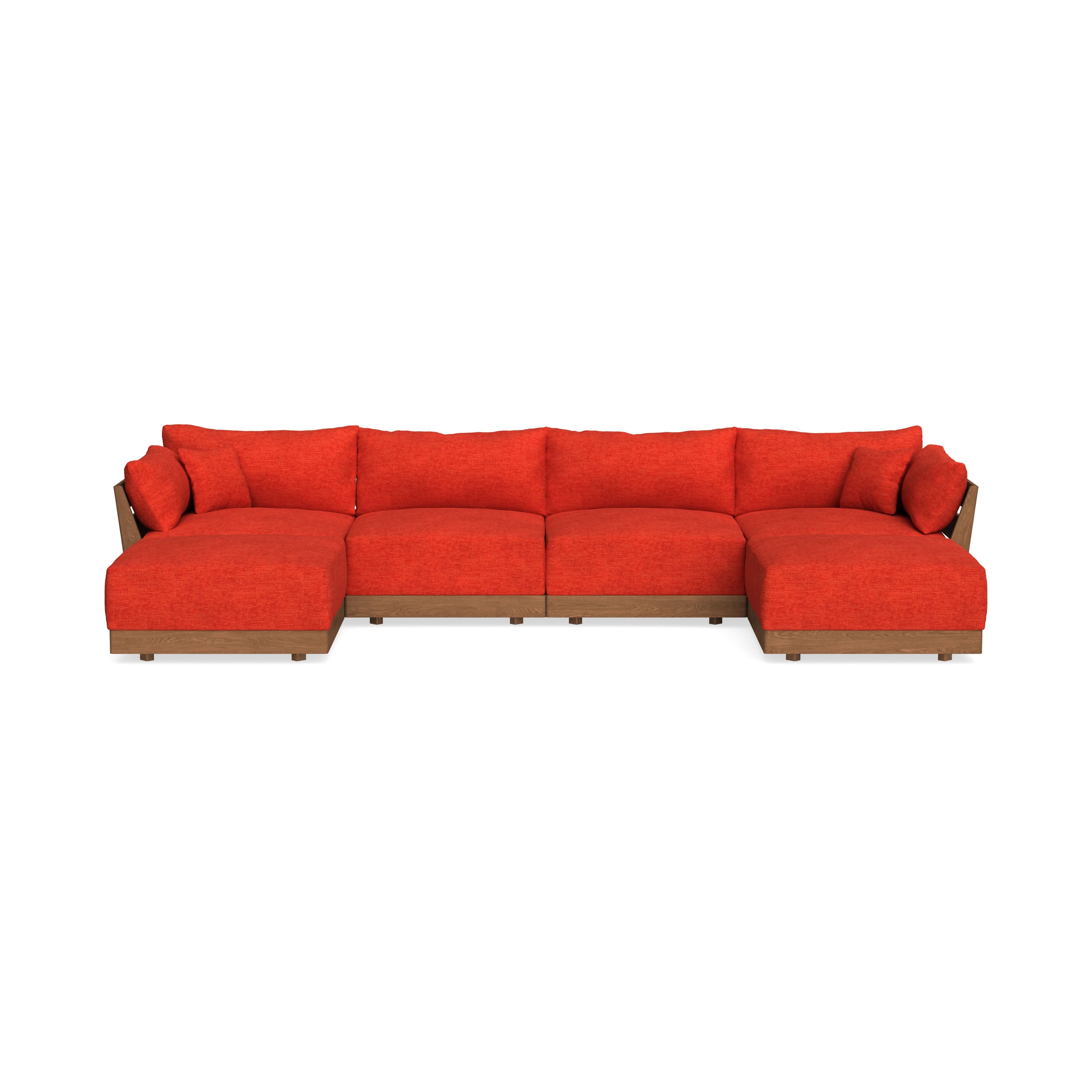 Modular Bondi Espresso 4-Seater U-Sectional in Poppy Orange | Memory Foam Blend
