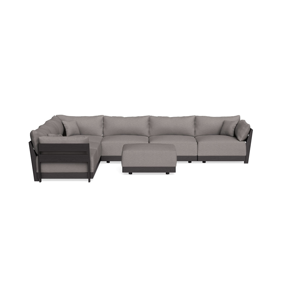 Modular Bondi Black 6-Seater Corner Sectional + Ottoman in Cement | Classic Blend
