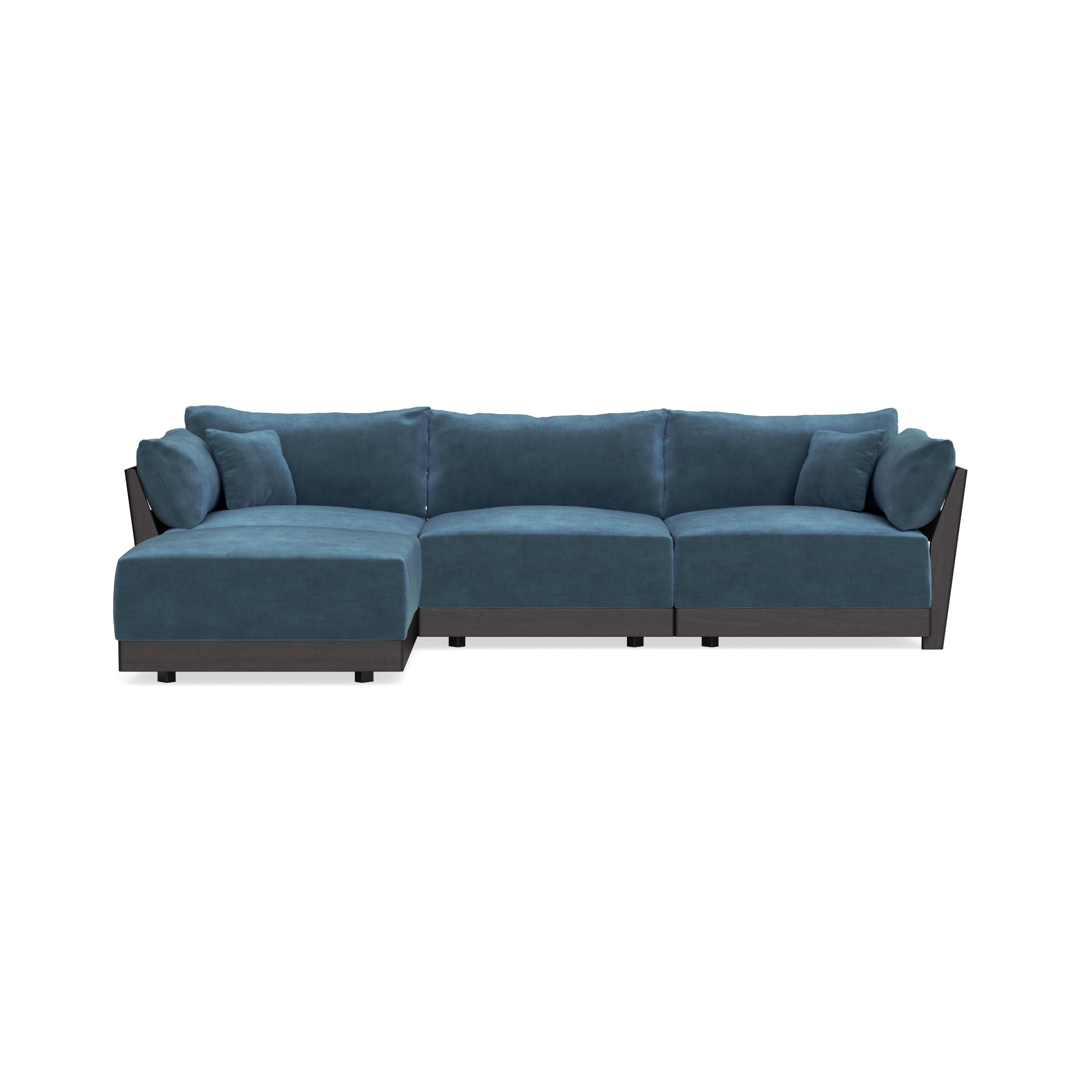 Modular Bondi Black 3-Seater Sectional in Oxford Blue | Memory Foam Blend