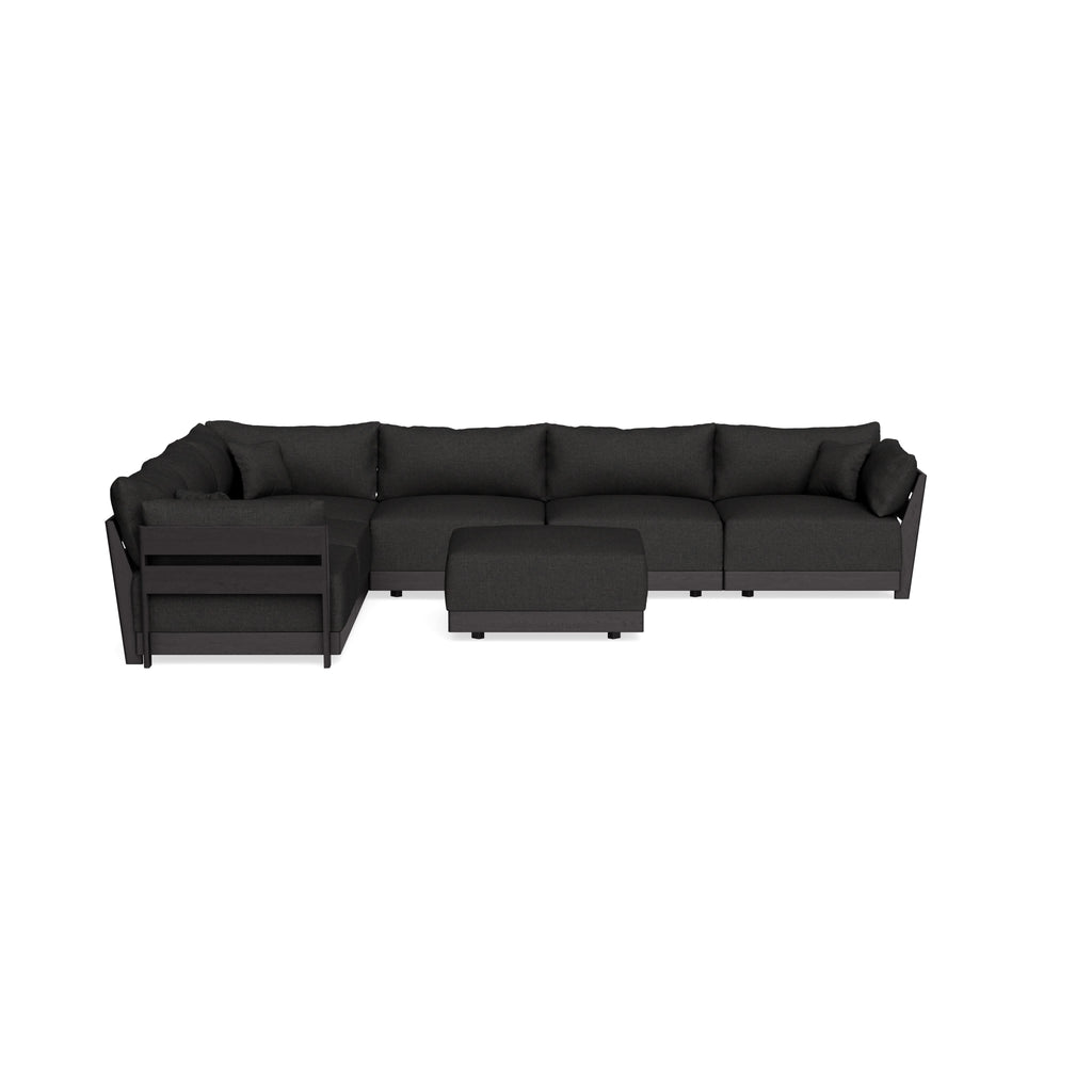Modular Bondi Black 6-Seater Corner Sectional + Ottoman in Peppercorn | Memory Foam Blend