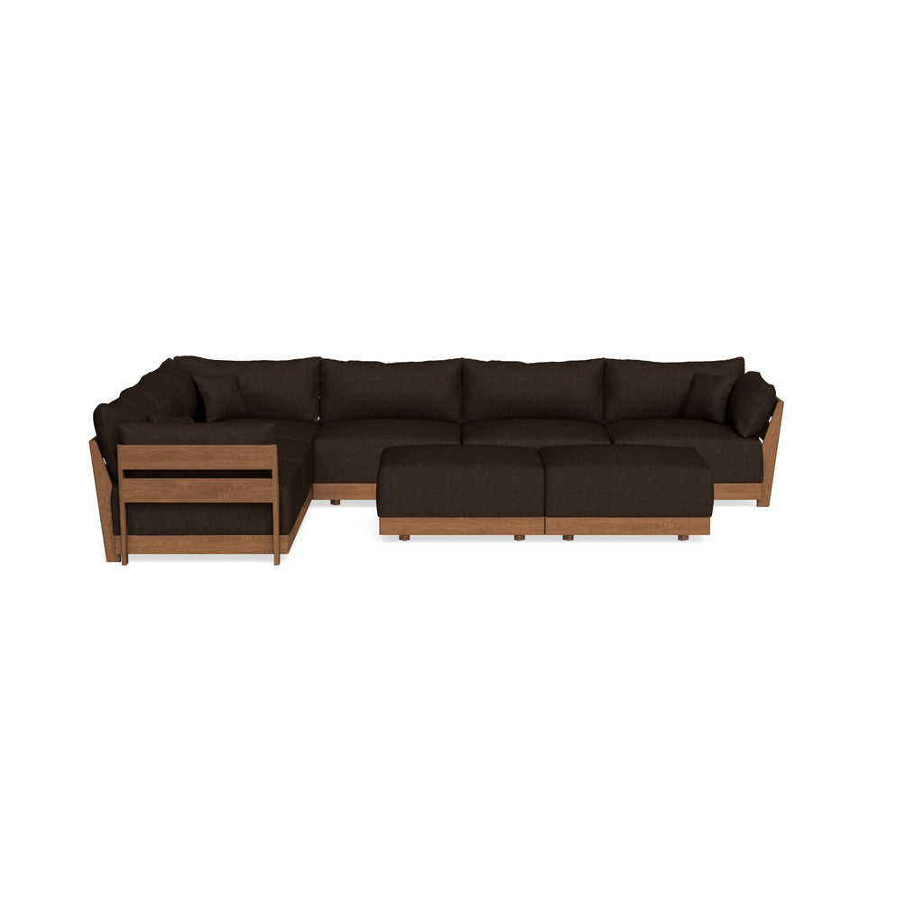Modular Bondi Espresso 6-Seater Corner Sectional + Bench Ottoman in Espresso | Classic Blend
