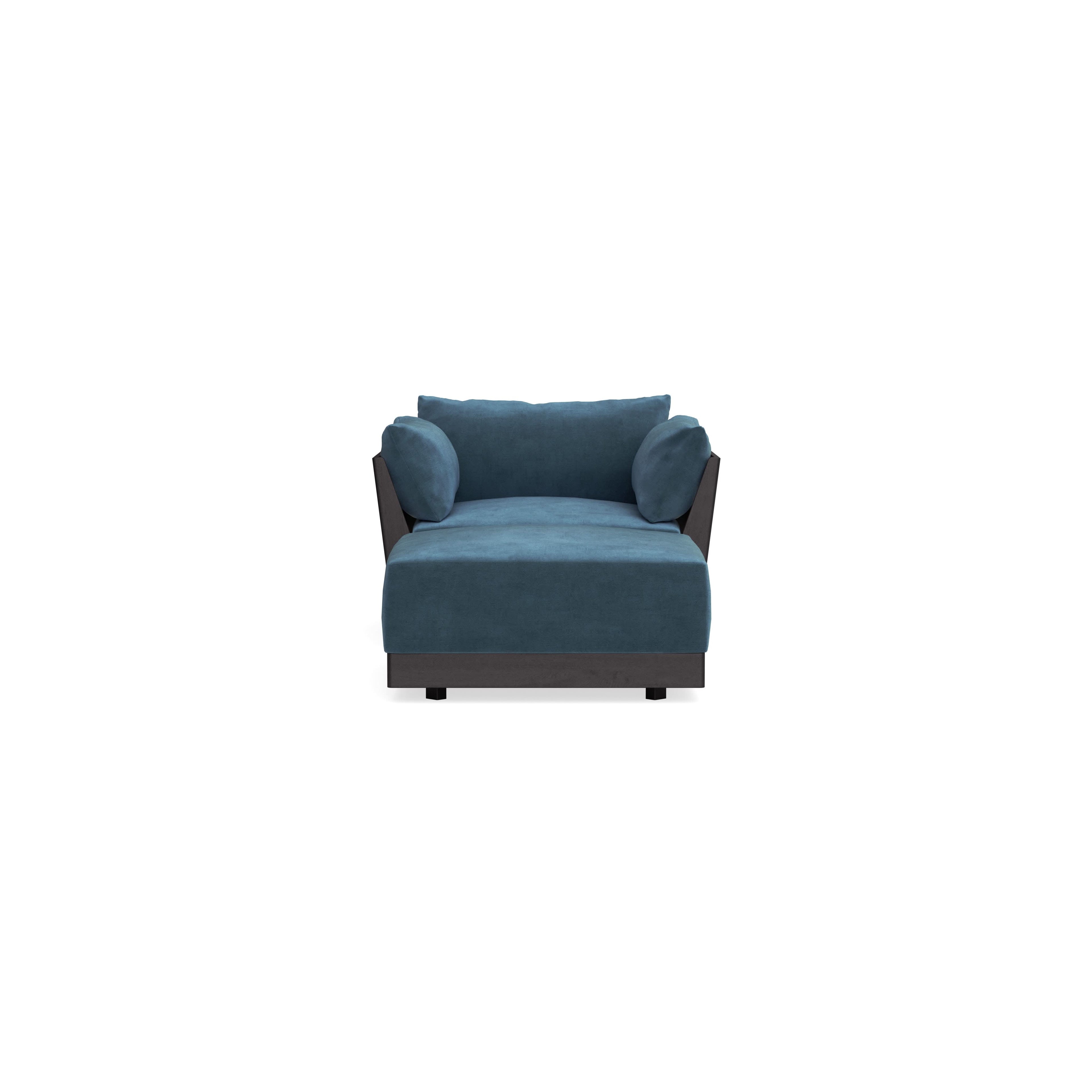 Modular Bondi Black Armchair + Ottoman in Oxford Blue | Classic Blend