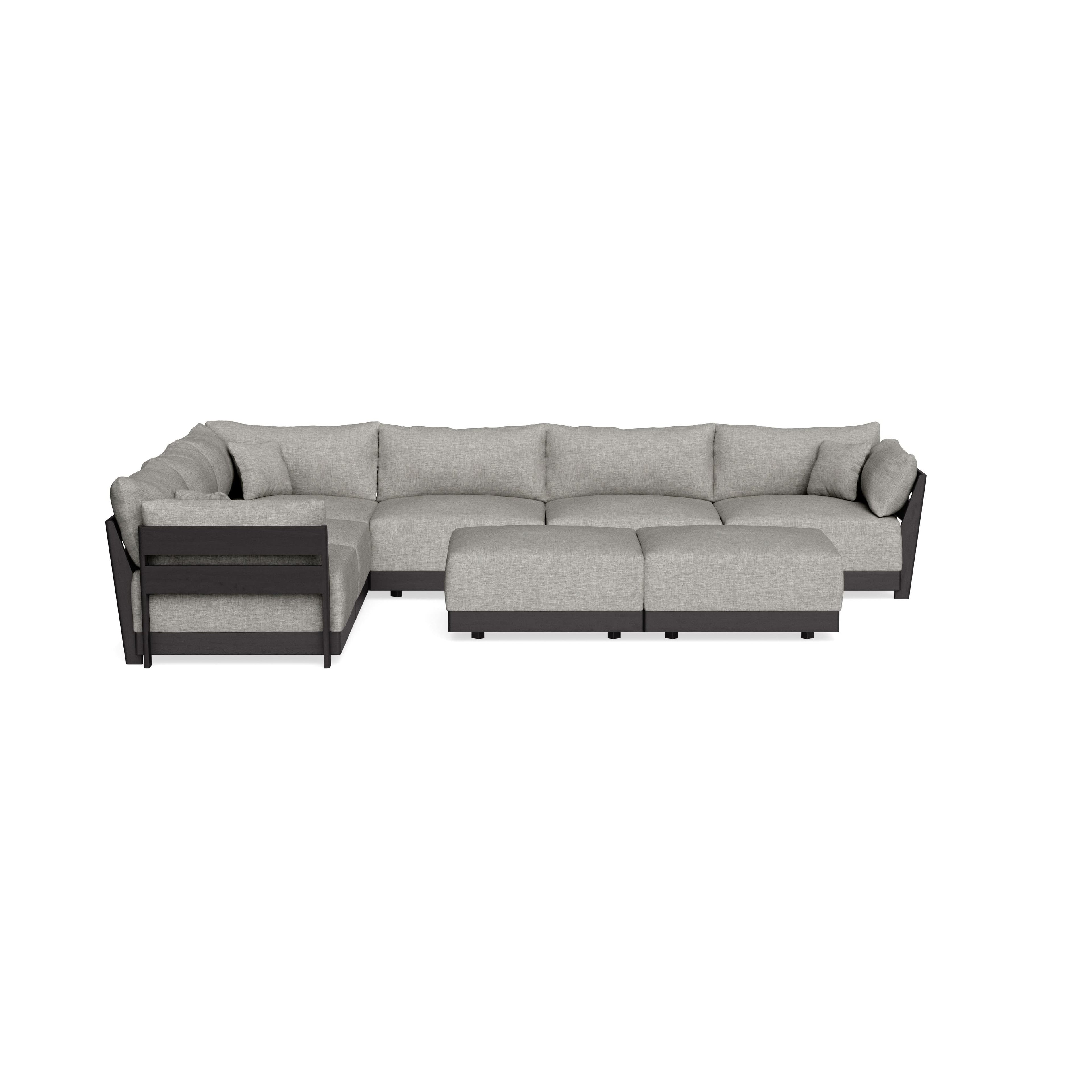 Modular Bondi Black 6-Seater Corner Sectional + Bench Ottoman in Fog | Classic Blend