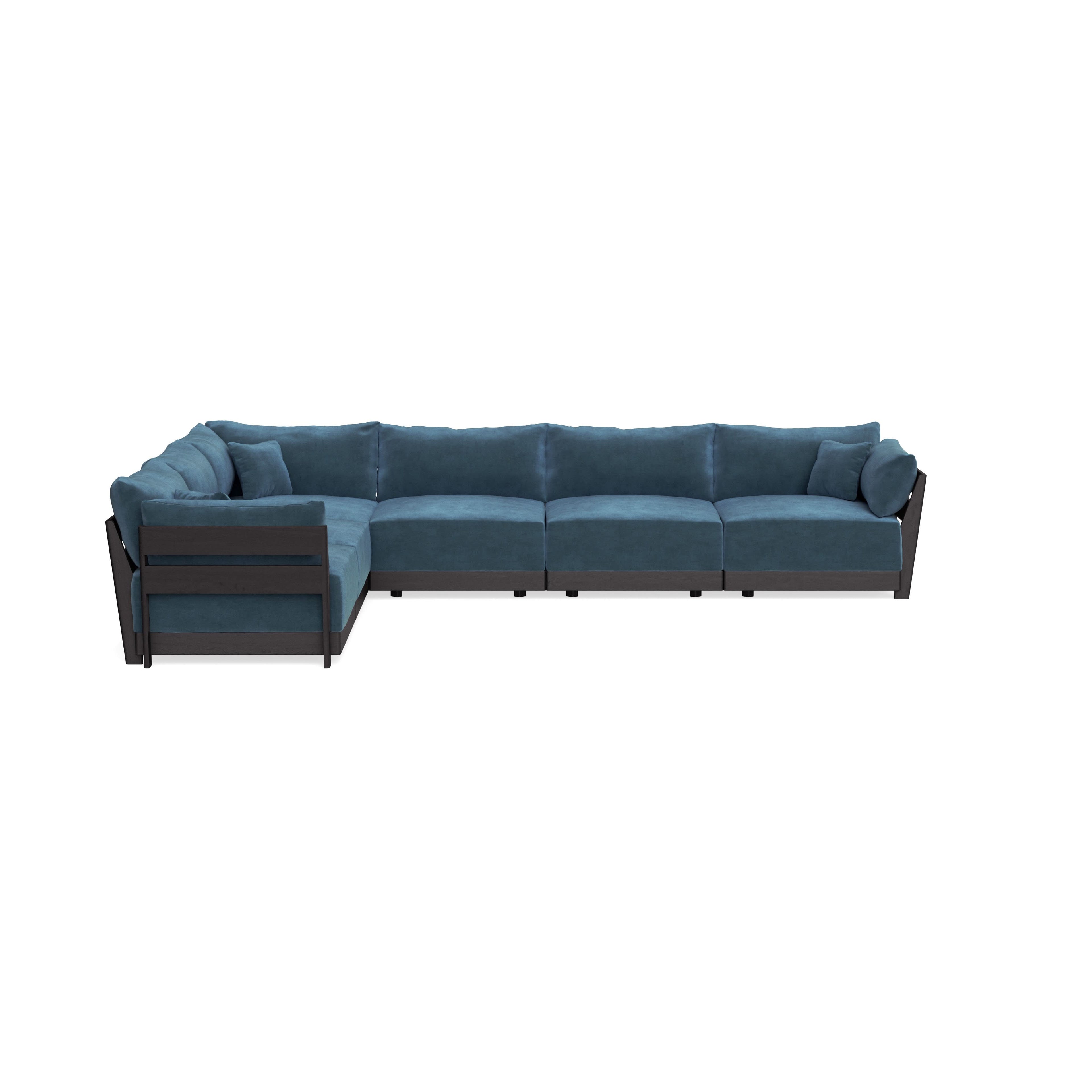 Modular Bondi Black 6-Seater Corner Sectional in Oxford Blue | Memory Foam Blend
