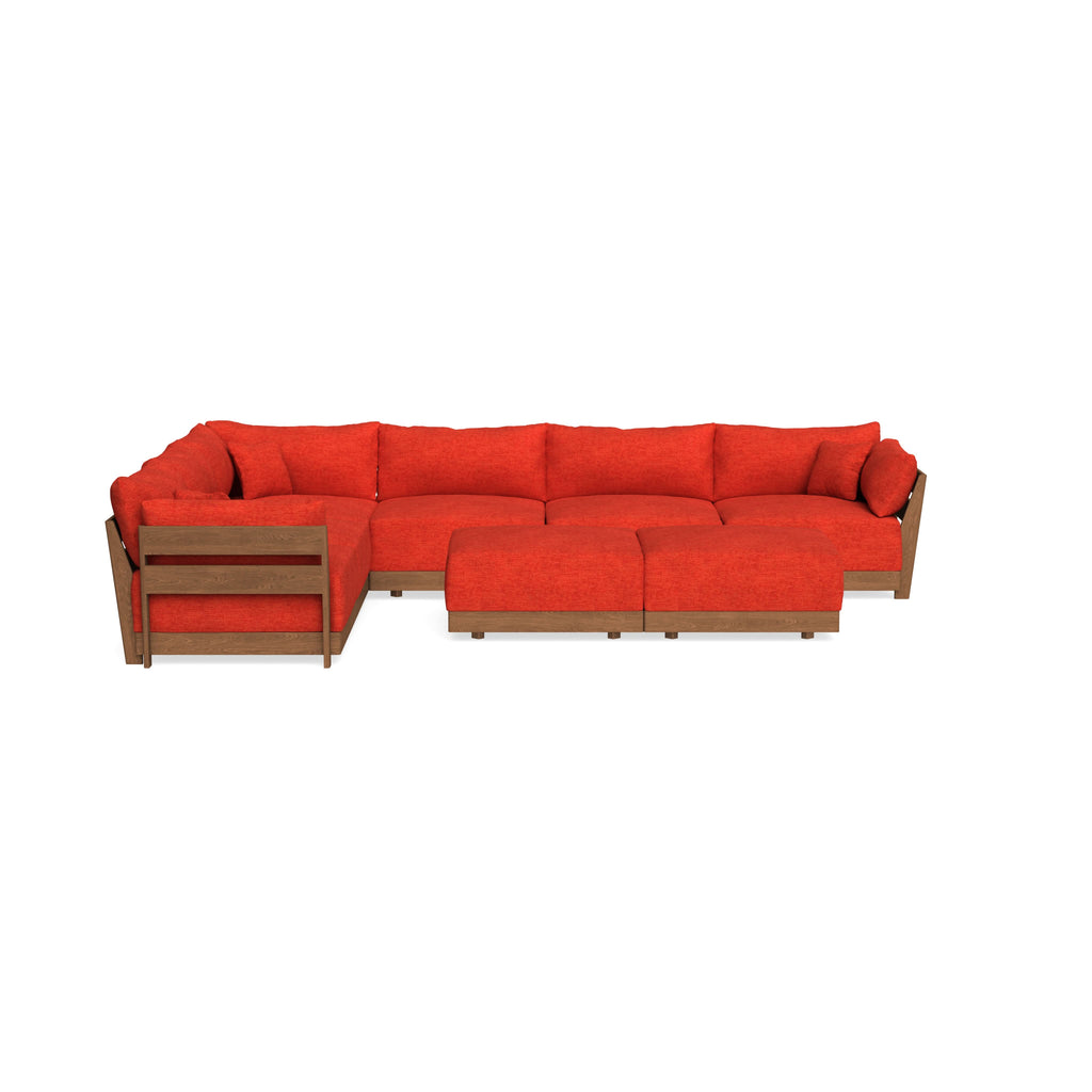 Modular Bondi Espresso 6-Seater Corner Sectional + Bench Ottoman in Poppy Orange | Memory Foam Blend