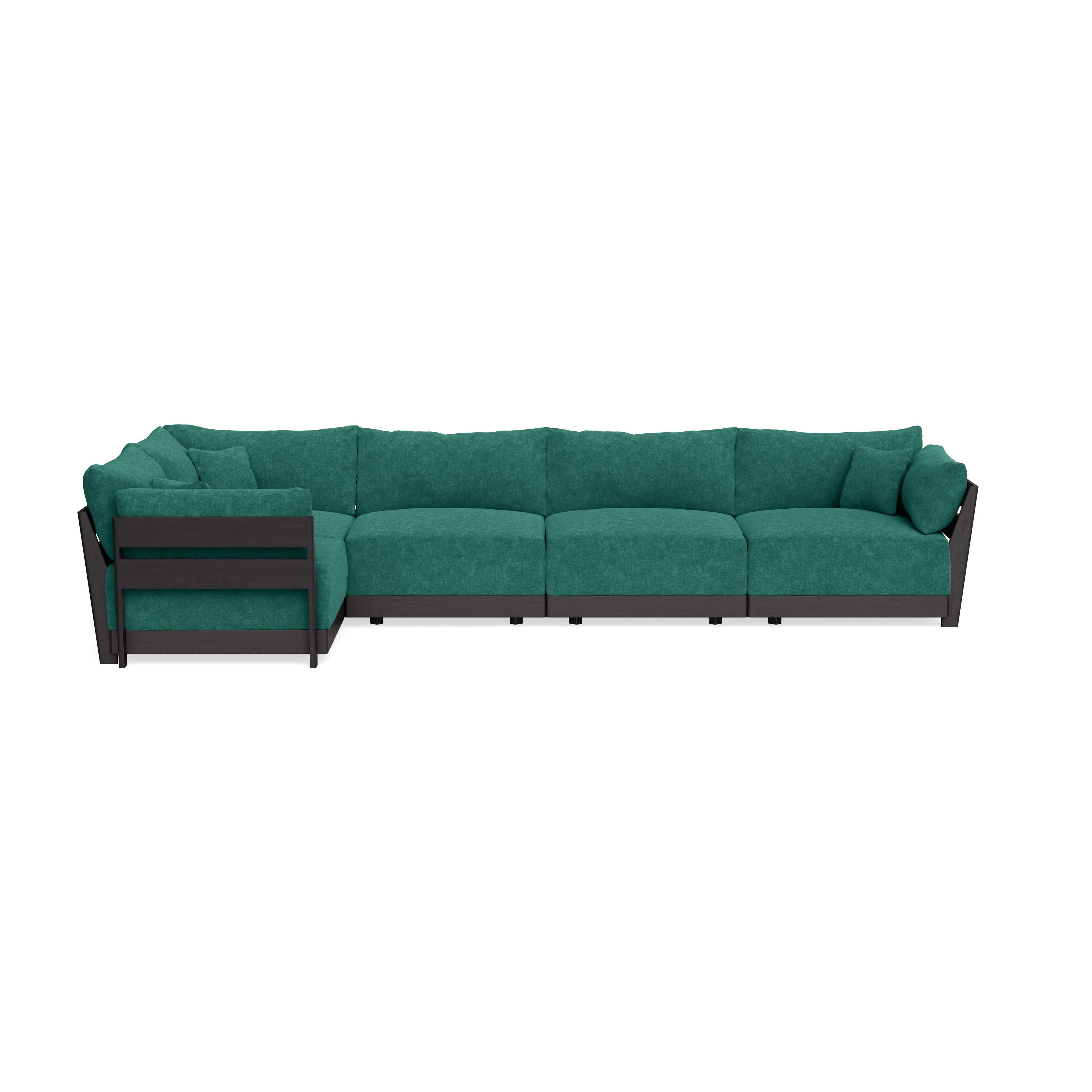 Modular Bondi Black 5-Seater L-Sectional in Jade Green | Classic Blend