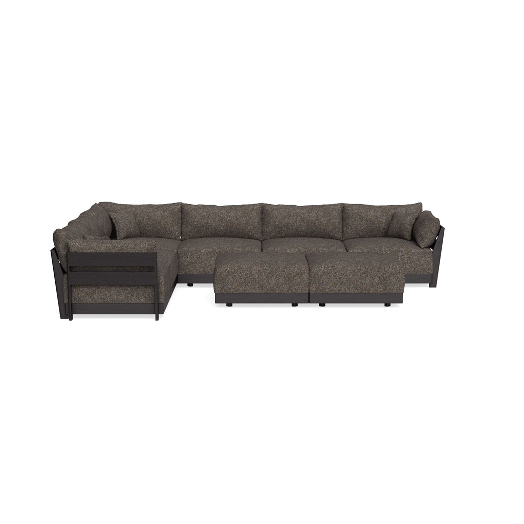 Modular Bondi Black 6-Seater Corner Sectional + Bench Ottoman in Eclipse | Classic Blend