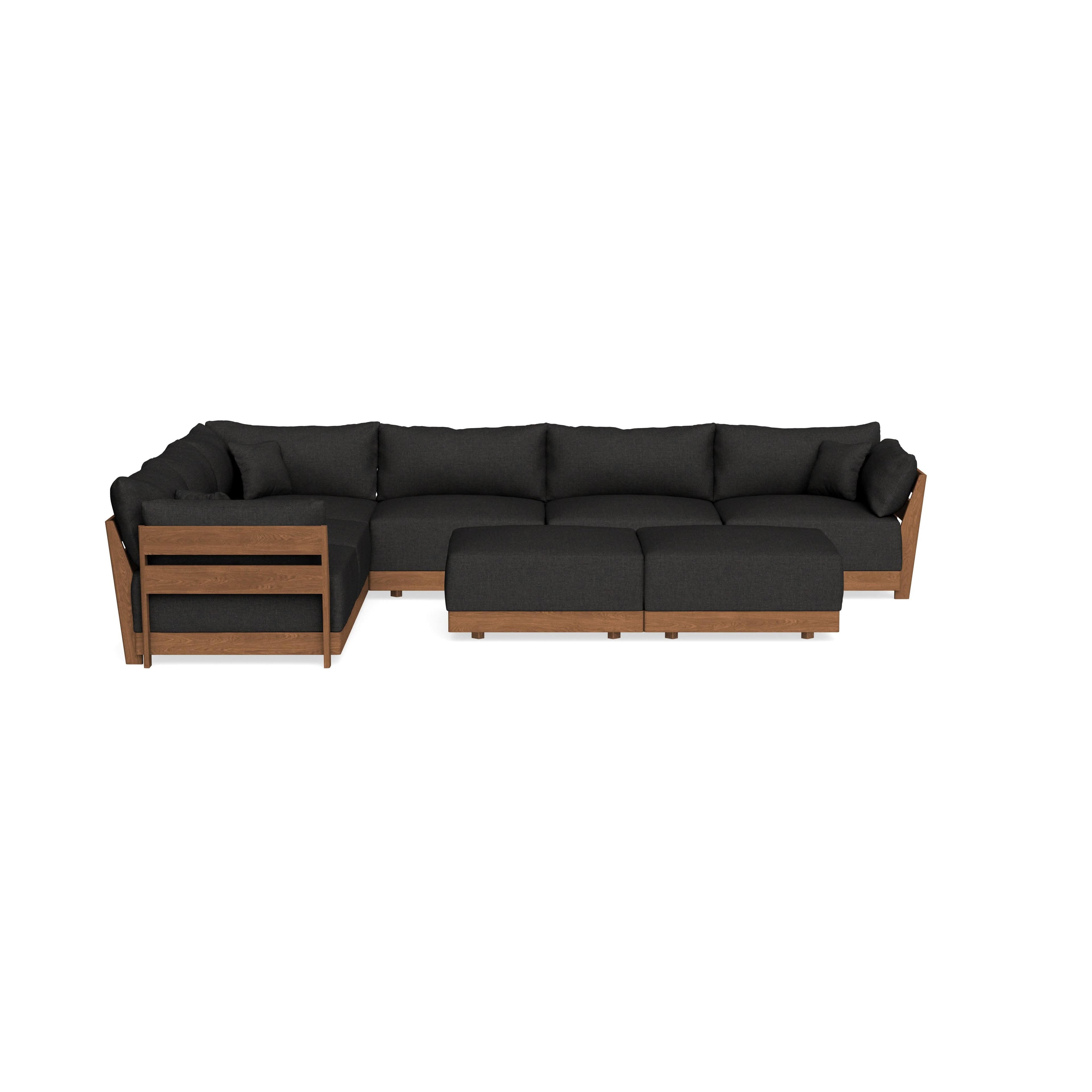 Modular Bondi Espresso 6-Seater Corner Sectional + Bench Ottoman in Peppercorn | Classic Blend