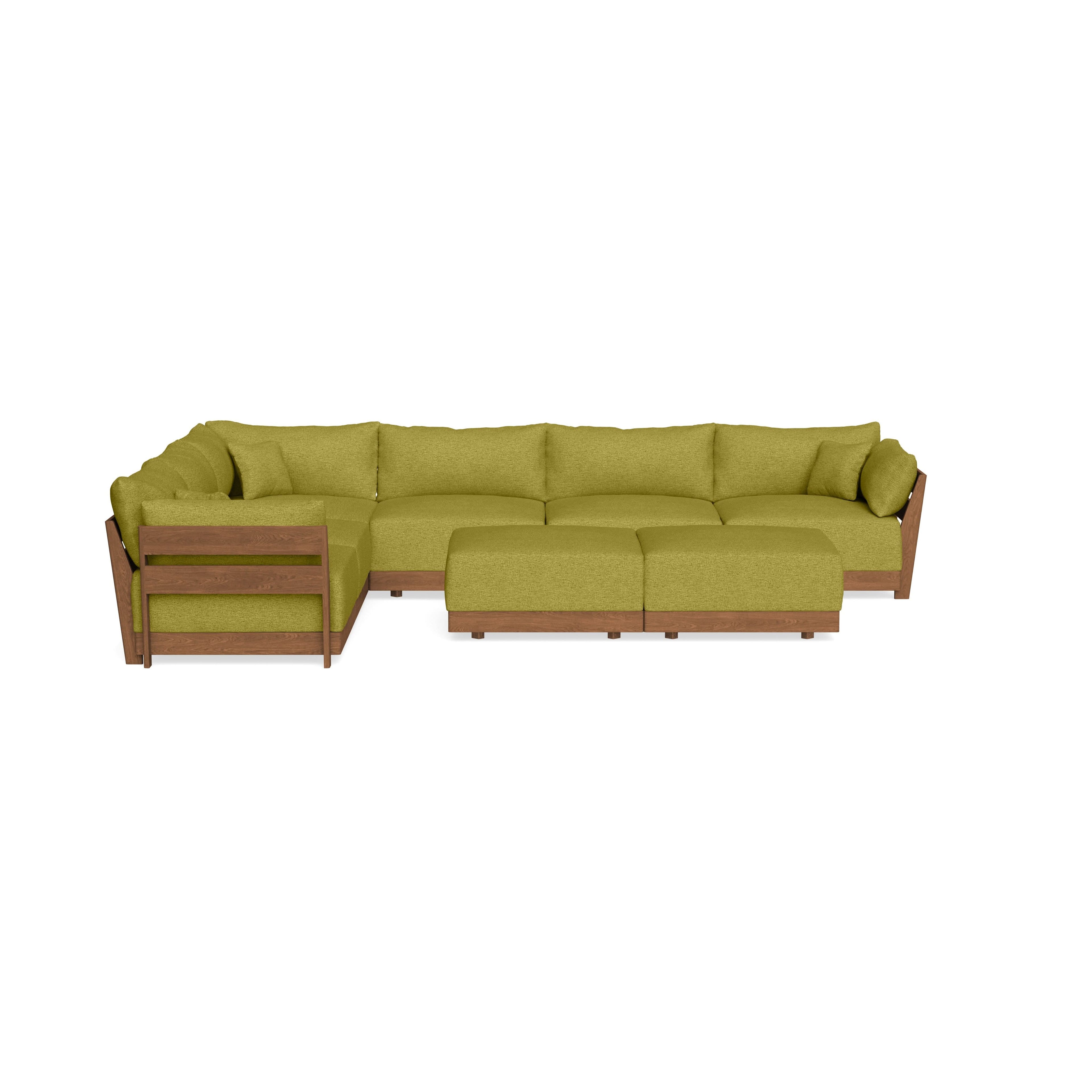 Modular Bondi Espresso 6-Seater Corner Sectional + Bench Ottoman in Avocado | Memory Foam Blend