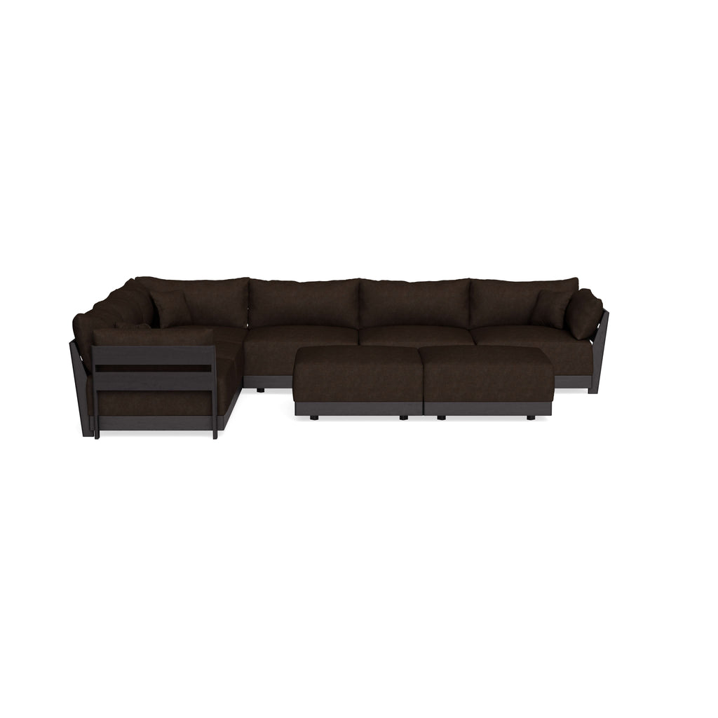 Modular Bondi Black 6-Seater Corner Sectional + Bench Ottoman in Espresso | Memory Foam Blend