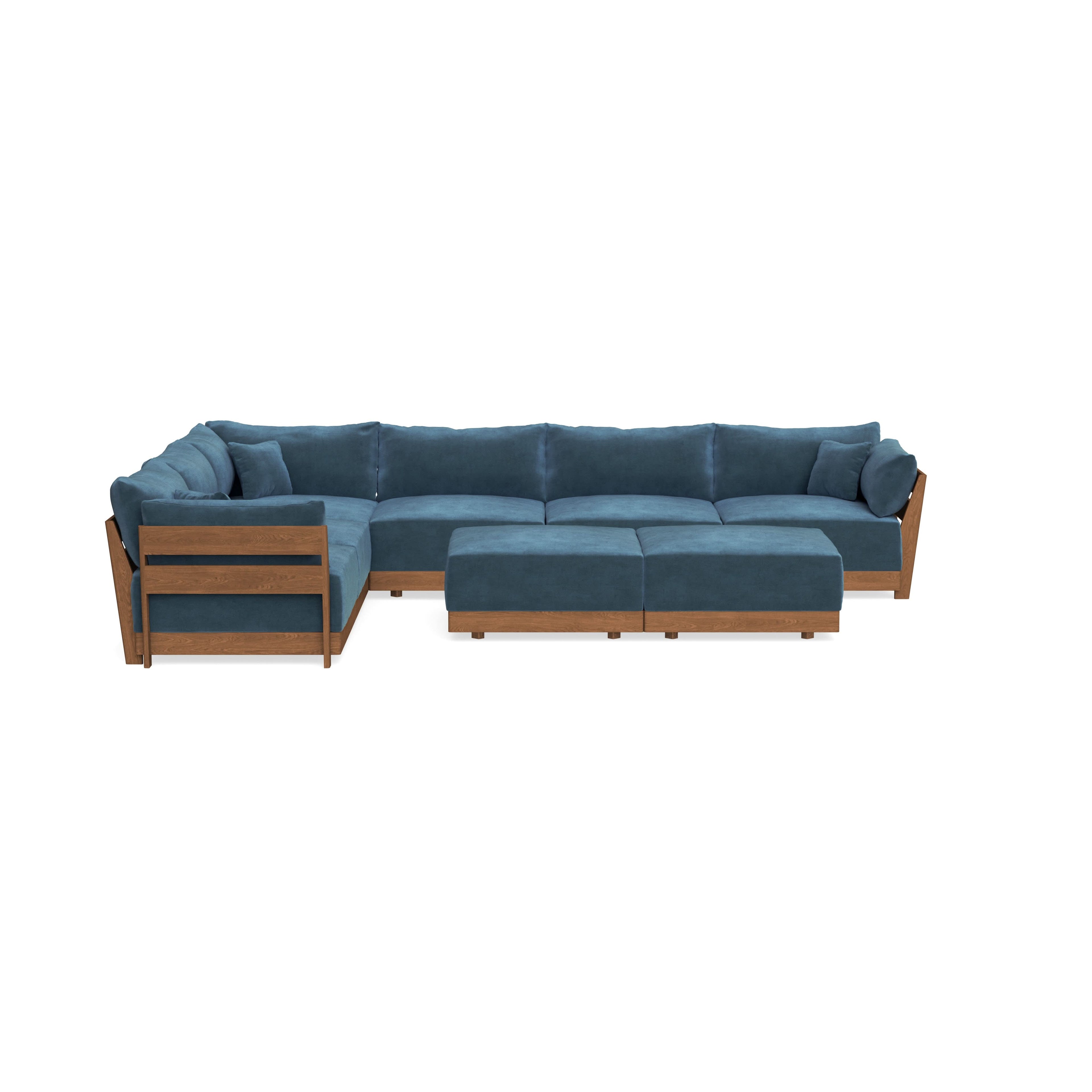 Modular Bondi Espresso 6-Seater Corner Sectional + Bench Ottoman in Oxford Blue | Classic Blend