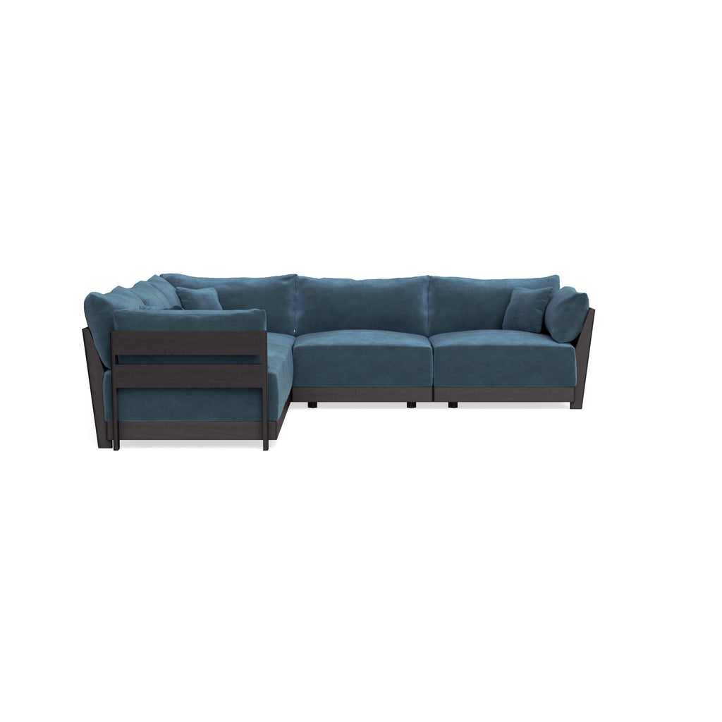 Modular Bondi Black 5-Seater Corner Sectional in Oxford Blue | Memory Foam Blend