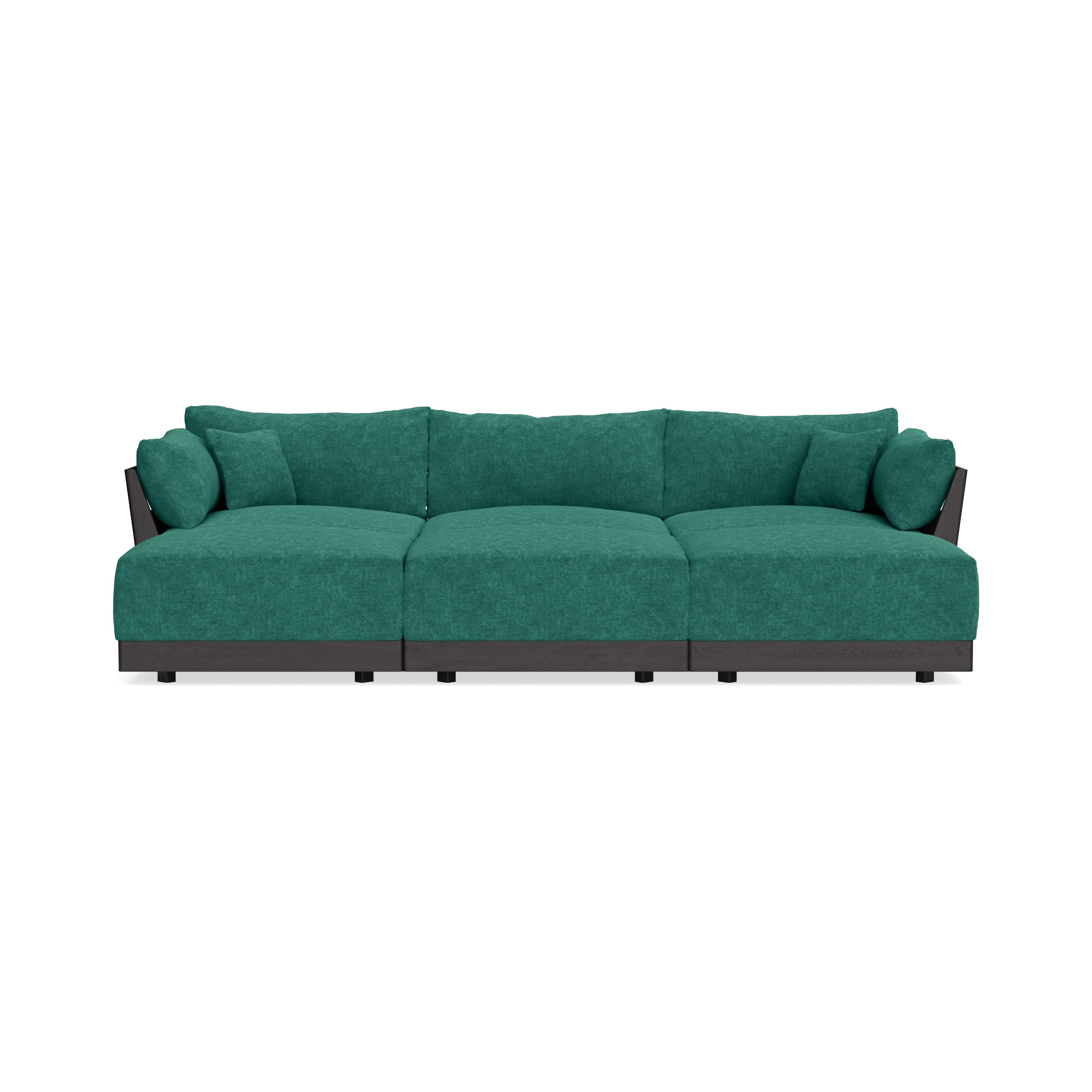 Modular Bondi Black 3-Seater Daybed Sofa Sectional in Jade Green | Classic Blend