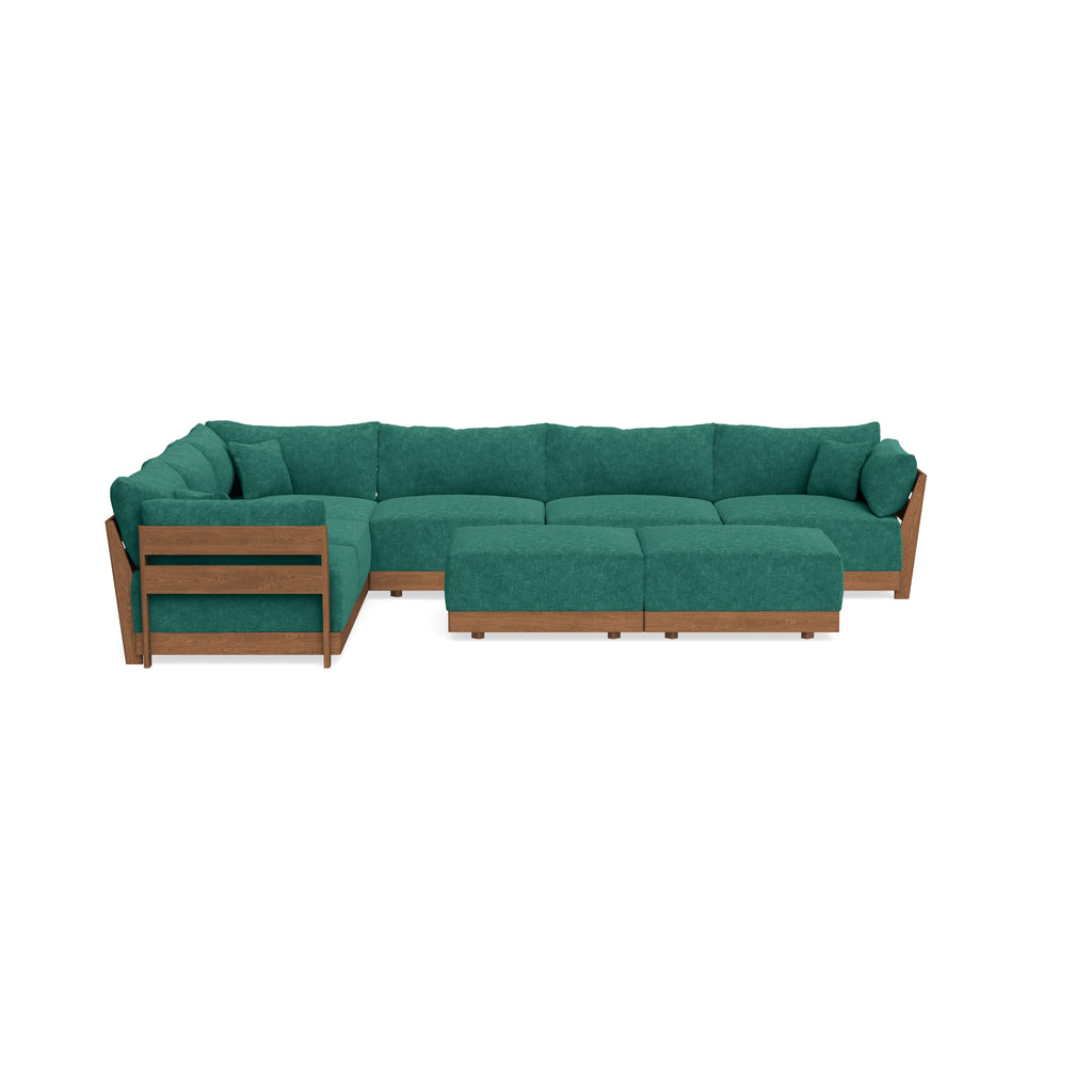Modular Bondi Espresso 6-Seater Corner Sectional + Bench Ottoman in Jade Green | Memory Foam Blend
