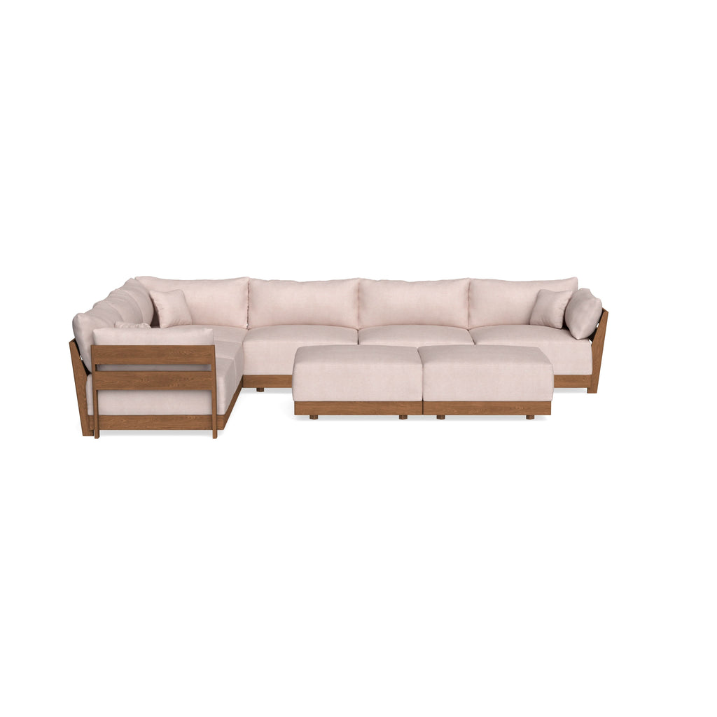Modular Bondi Espresso 6-Seater Corner Sectional + Bench Ottoman in Blush | Classic Blend