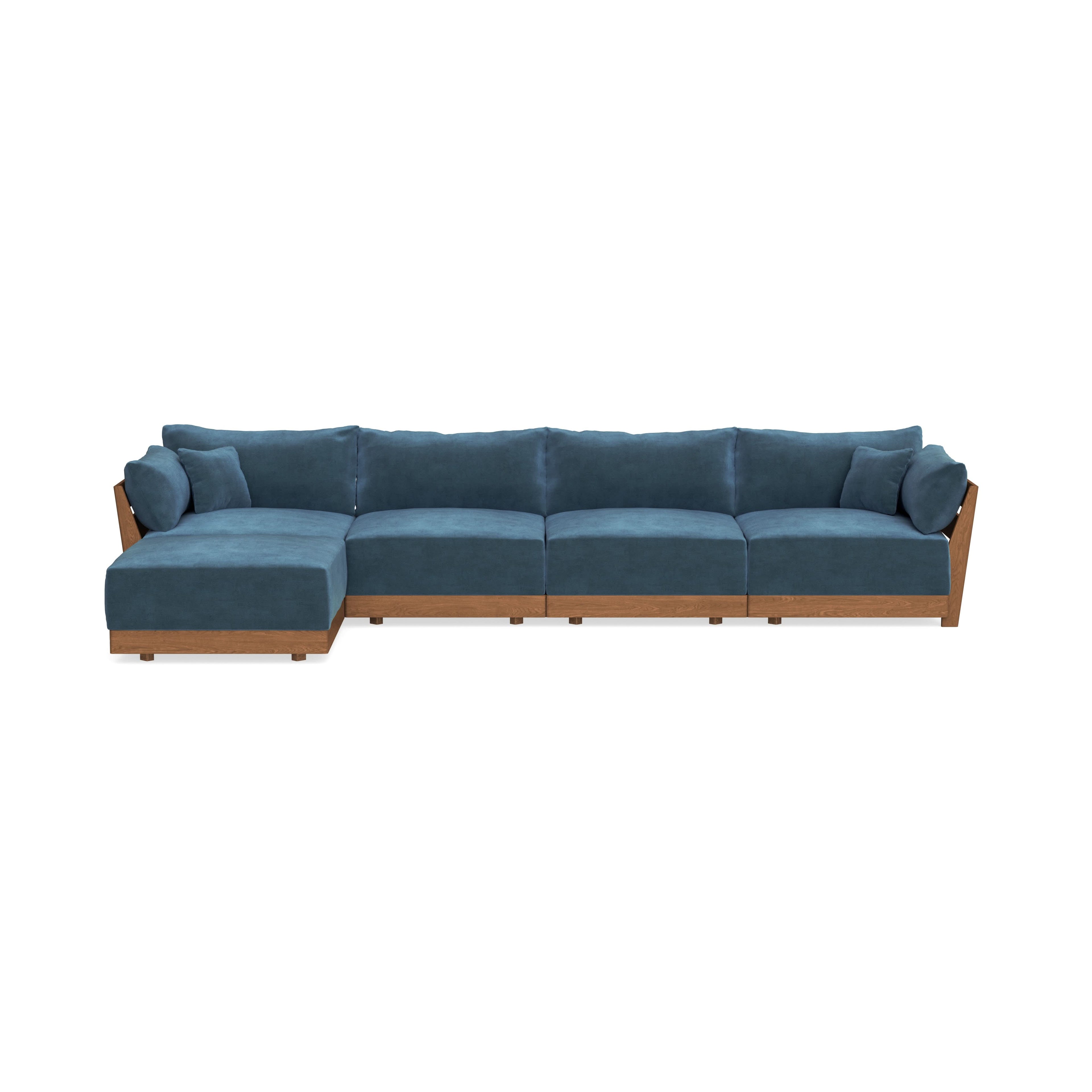 Modular Bondi Espresso 4-Seater Sectional in Oxford Blue | Memory Foam Blend