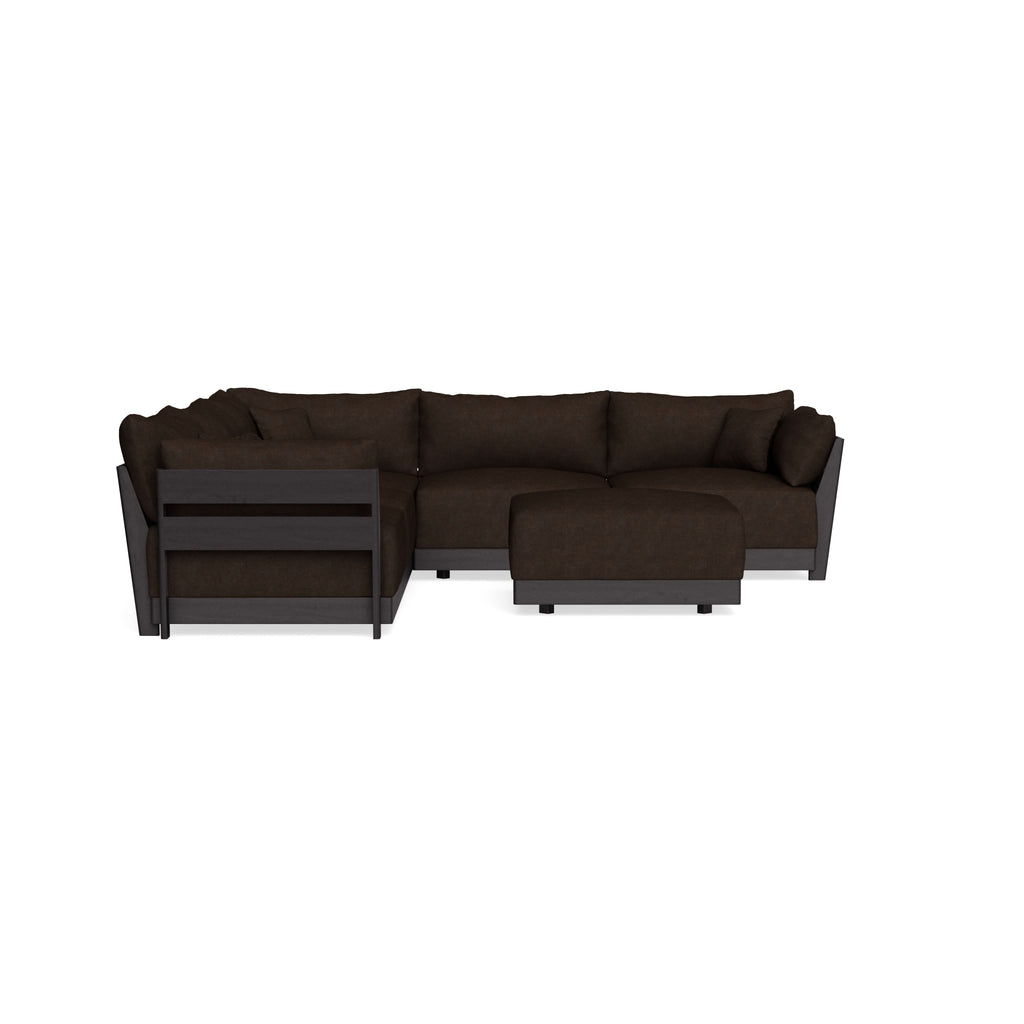 Modular Bondi Black 5-Seater Corner Sectional + Ottoman in Espresso | Classic Blend