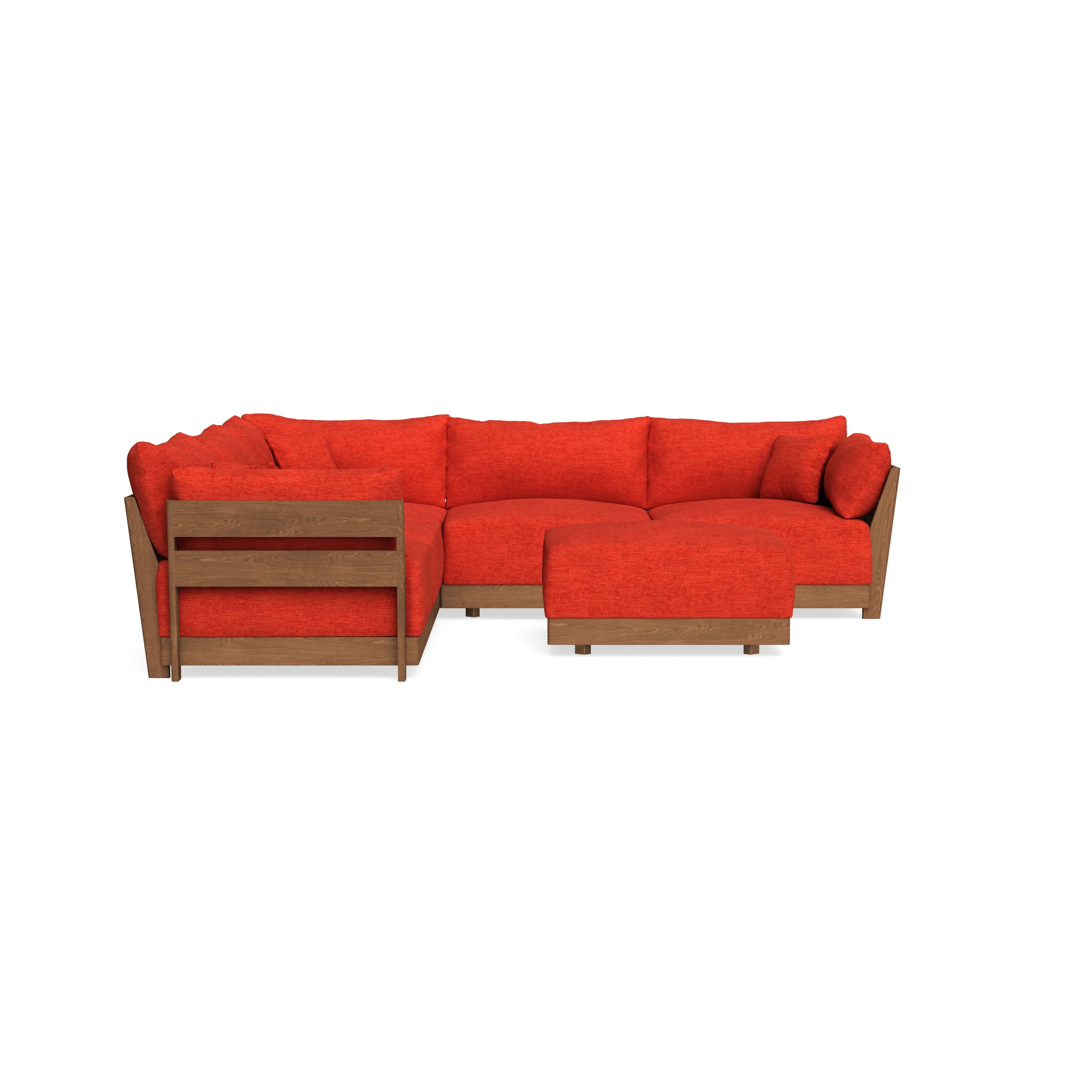 Modular Bondi Espresso 5-Seater Corner Sectional + Ottoman in Poppy Orange | Memory Foam Blend