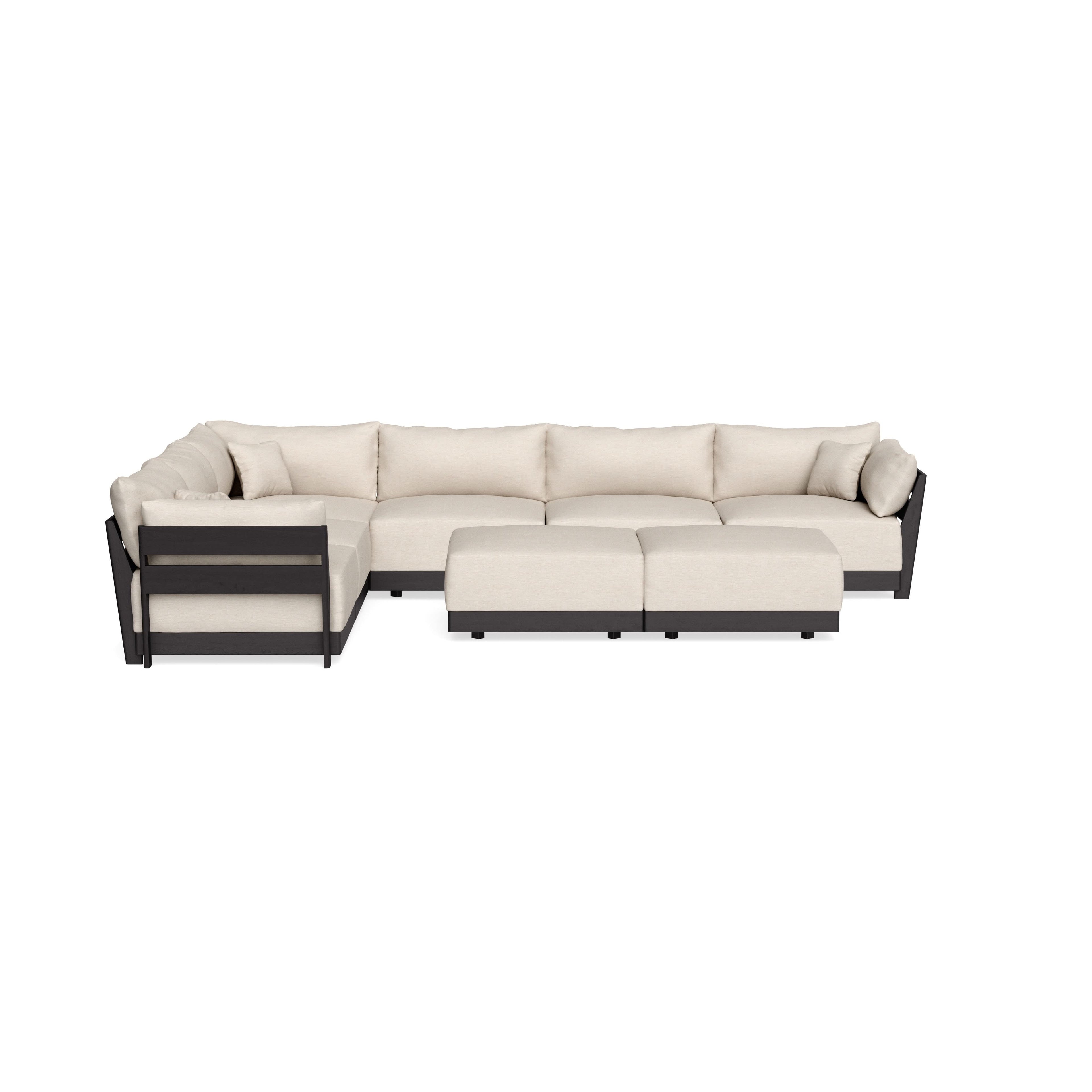Modular Bondi Black 6-Seater Corner Sectional + Bench Ottoman in Seashell | Classic Blend