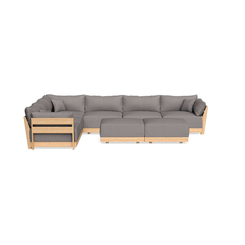Modular Bondi Latte 6-Seater Corner Sectional + Bench Ottoman in Cement | Memory Foam Blend