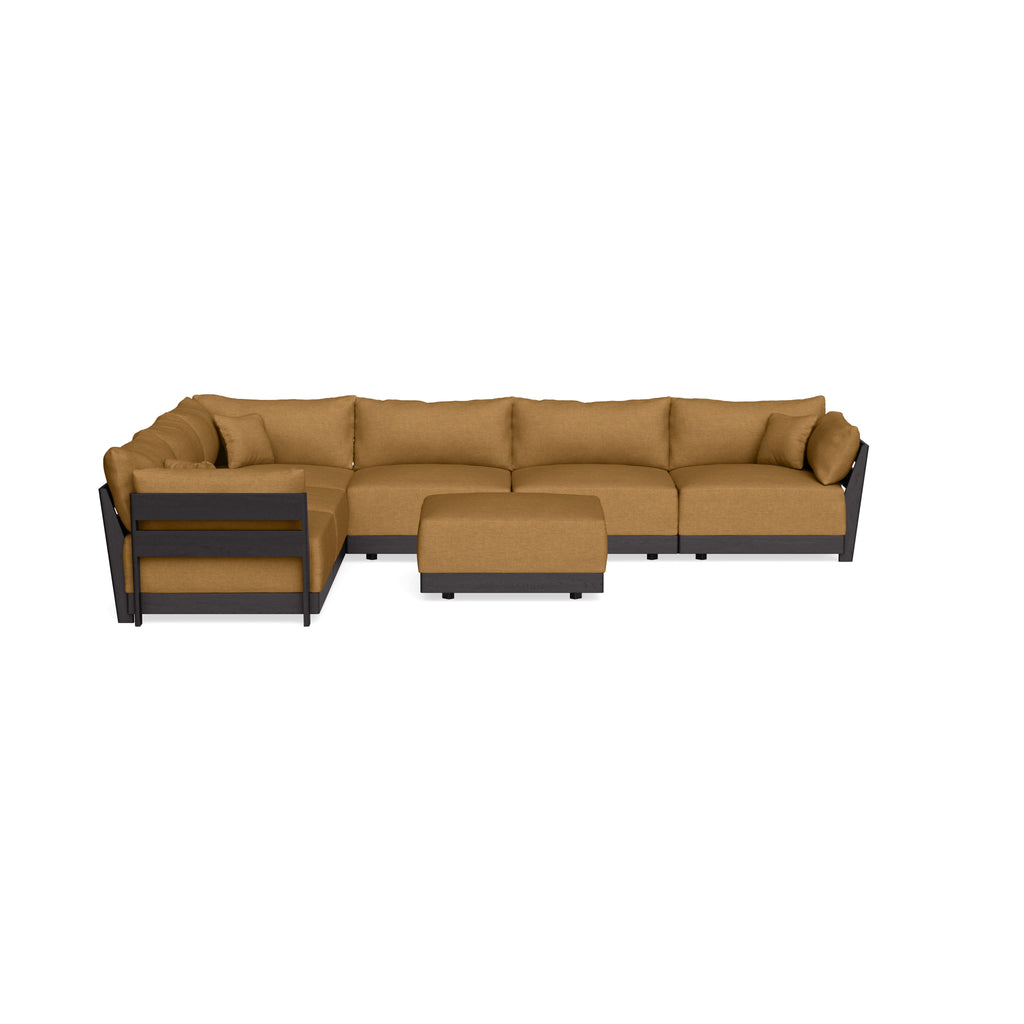 Modular Bondi Black 6-Seater Corner Sectional + Ottoman in Dijon | Memory Foam Blend