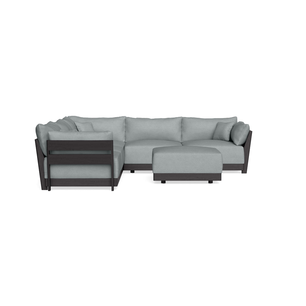 Modular Bondi Black 5-Seater Corner Sectional + Ottoman in Light Steel | Classic Blend