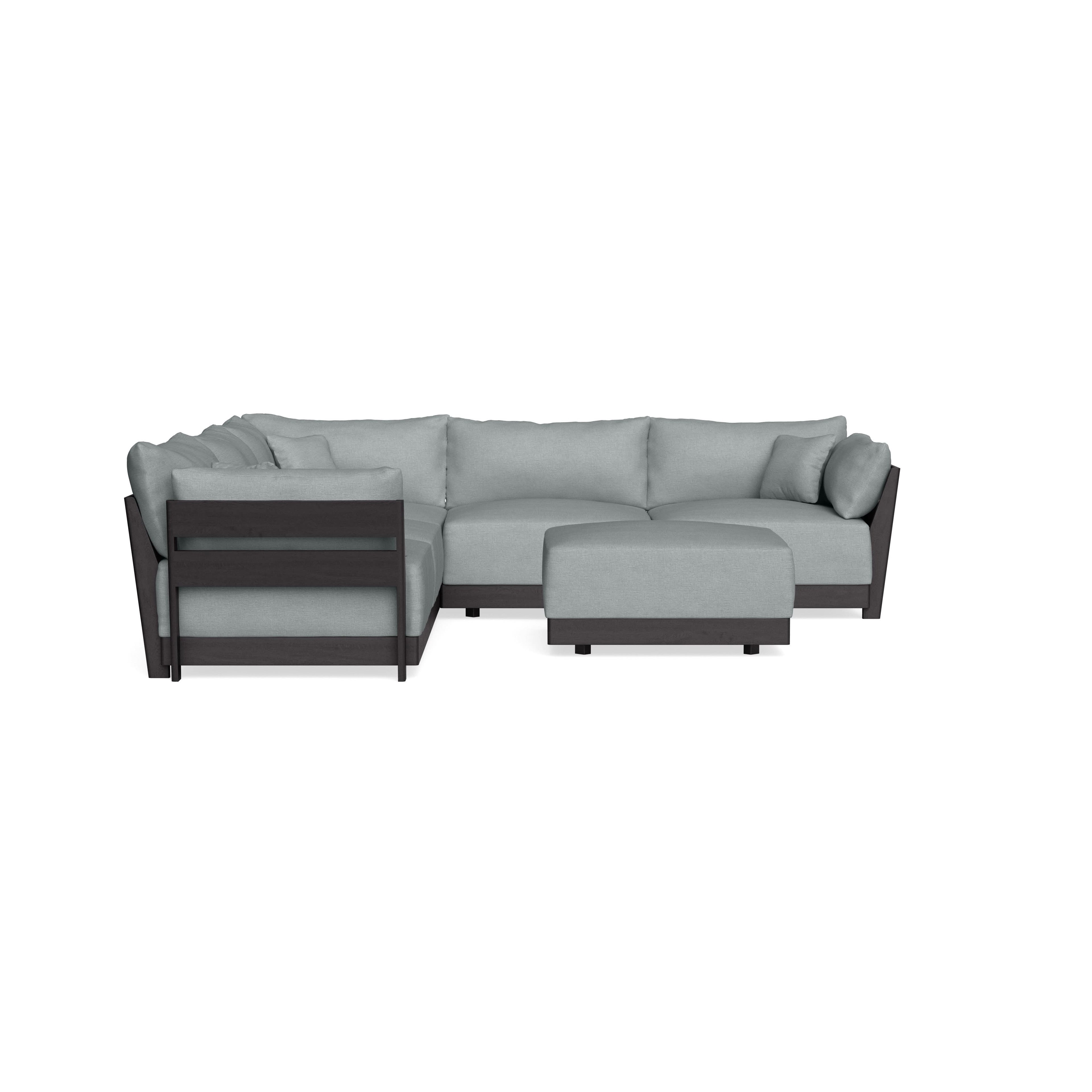 Modular Bondi Black 5-Seater Corner Sectional + Ottoman in Light Steel | Classic Blend