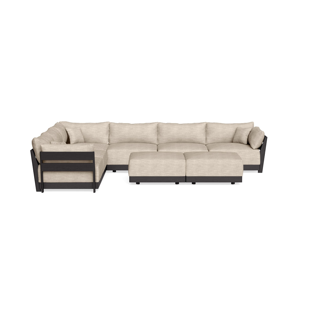 Modular Bondi Black 6-Seater Corner Sectional + Bench Ottoman in Wheat | Memory Foam Blend