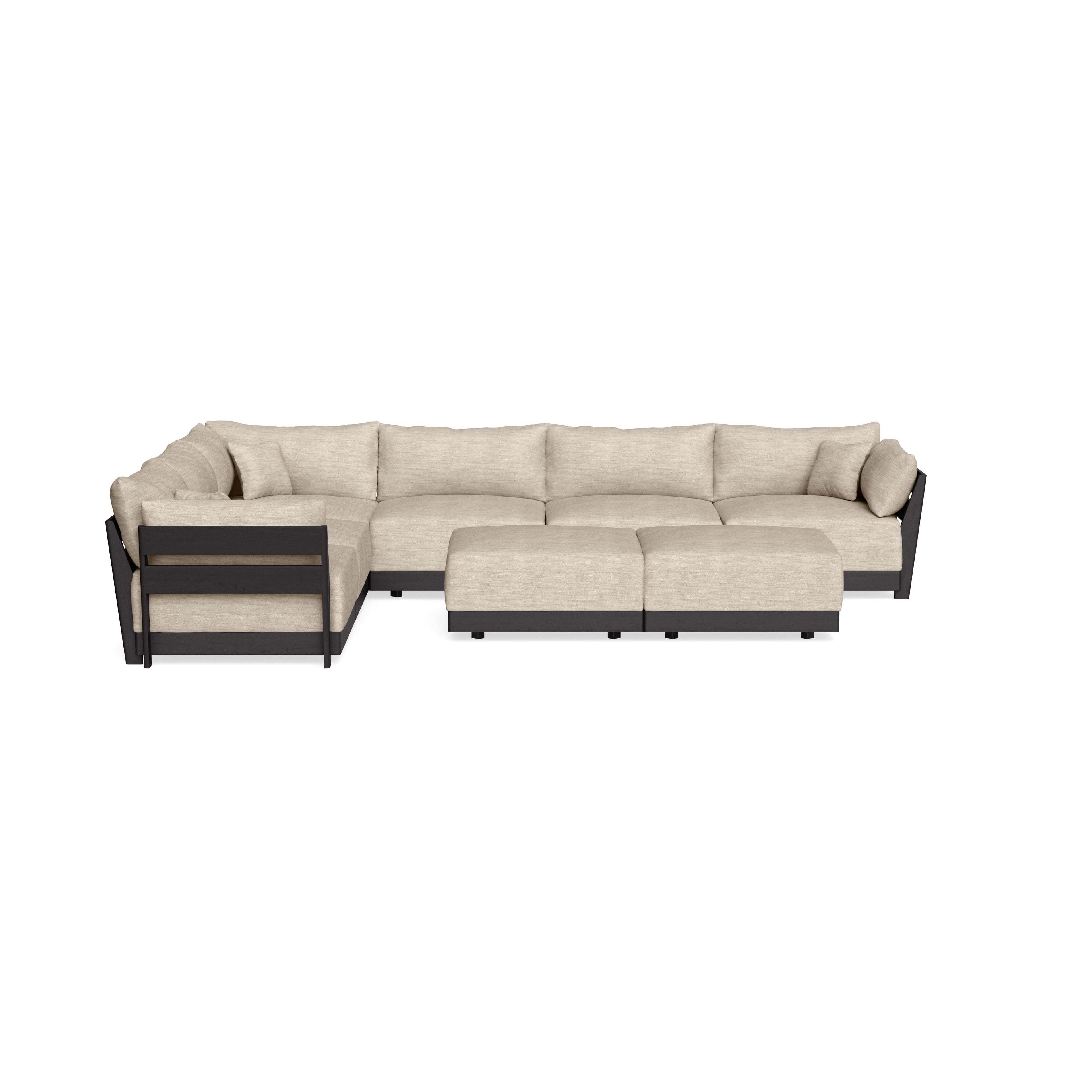 Modular Bondi Black 6-Seater Corner Sectional + Bench Ottoman in Wheat | Memory Foam Blend