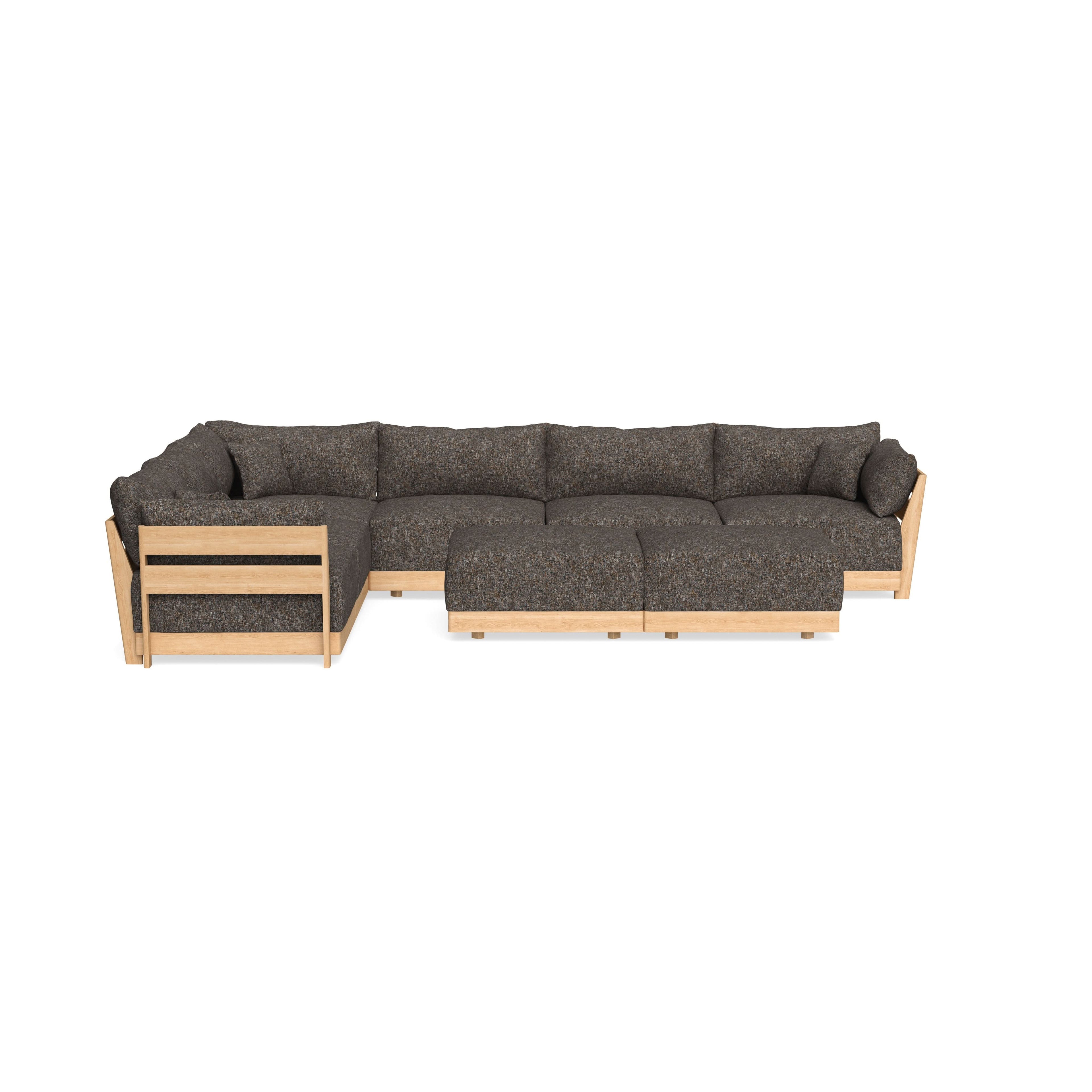 Modular Bondi Latte 6-Seater Corner Sectional + Bench Ottoman in Eclipse | Classic Blend